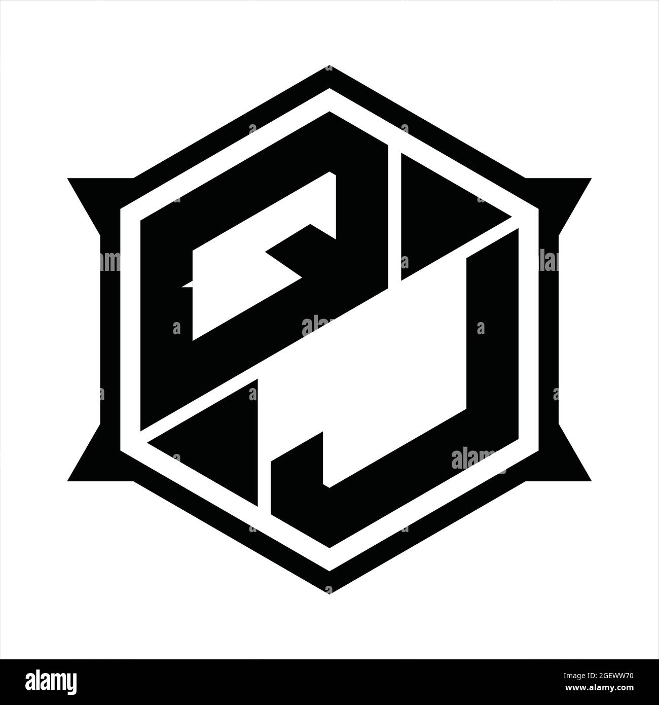 QJ Logo monogram with hexagon and sharp shape design template Stock ...