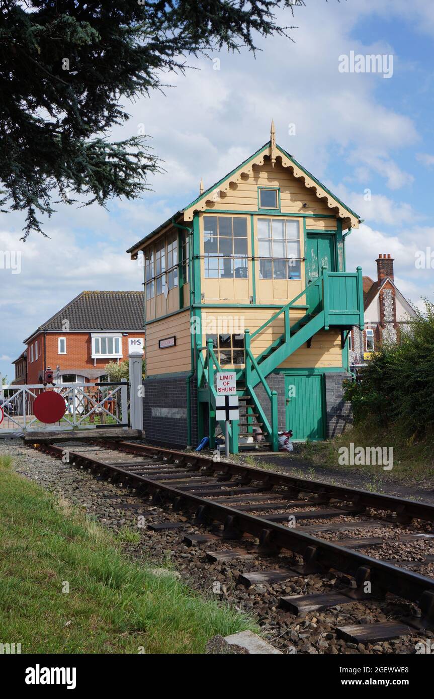 Old Signal box at Sheringham railway station on the North Norfolk railway Stock Photo