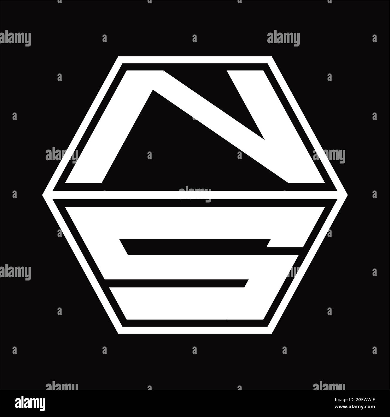 NS Logo monogram with hexagon and sharp shape design template Stock Vector