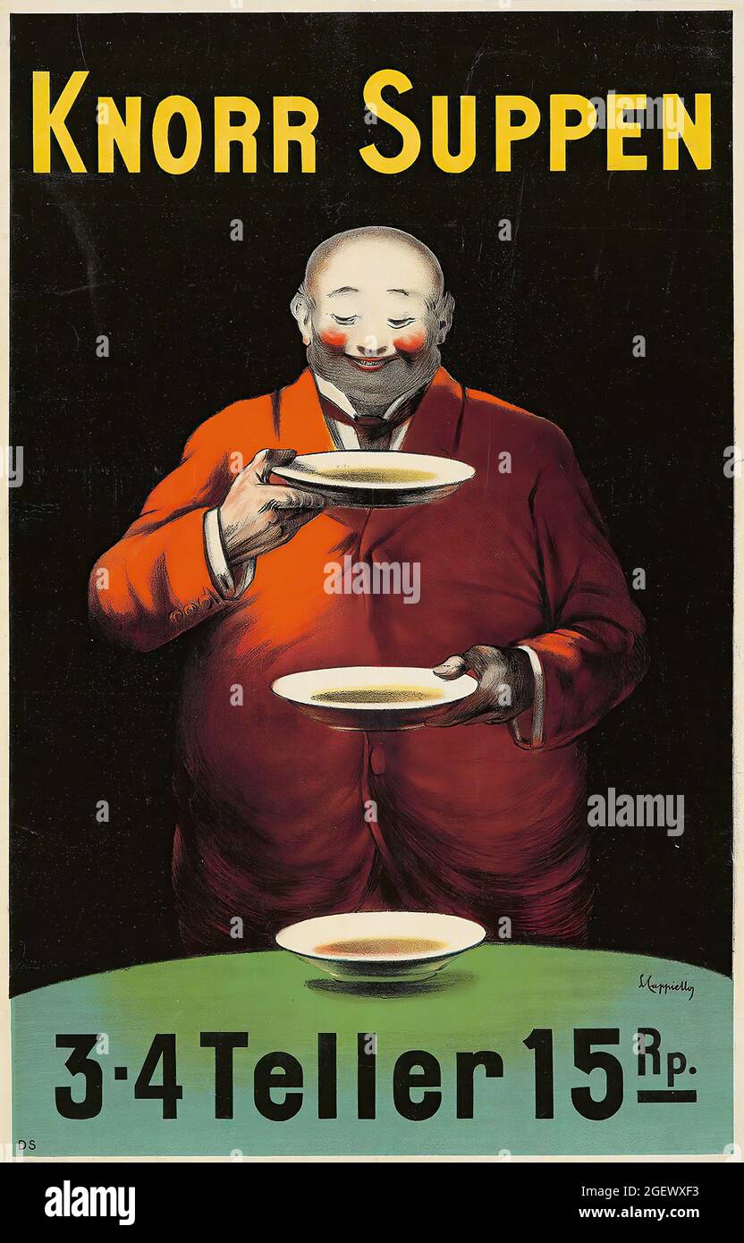 Vintage poster - Leonetto Cappiello. Advertisement poster. Knorr Suppen. 3-4 Teller 15 Rp. C 1934. Stock Photo