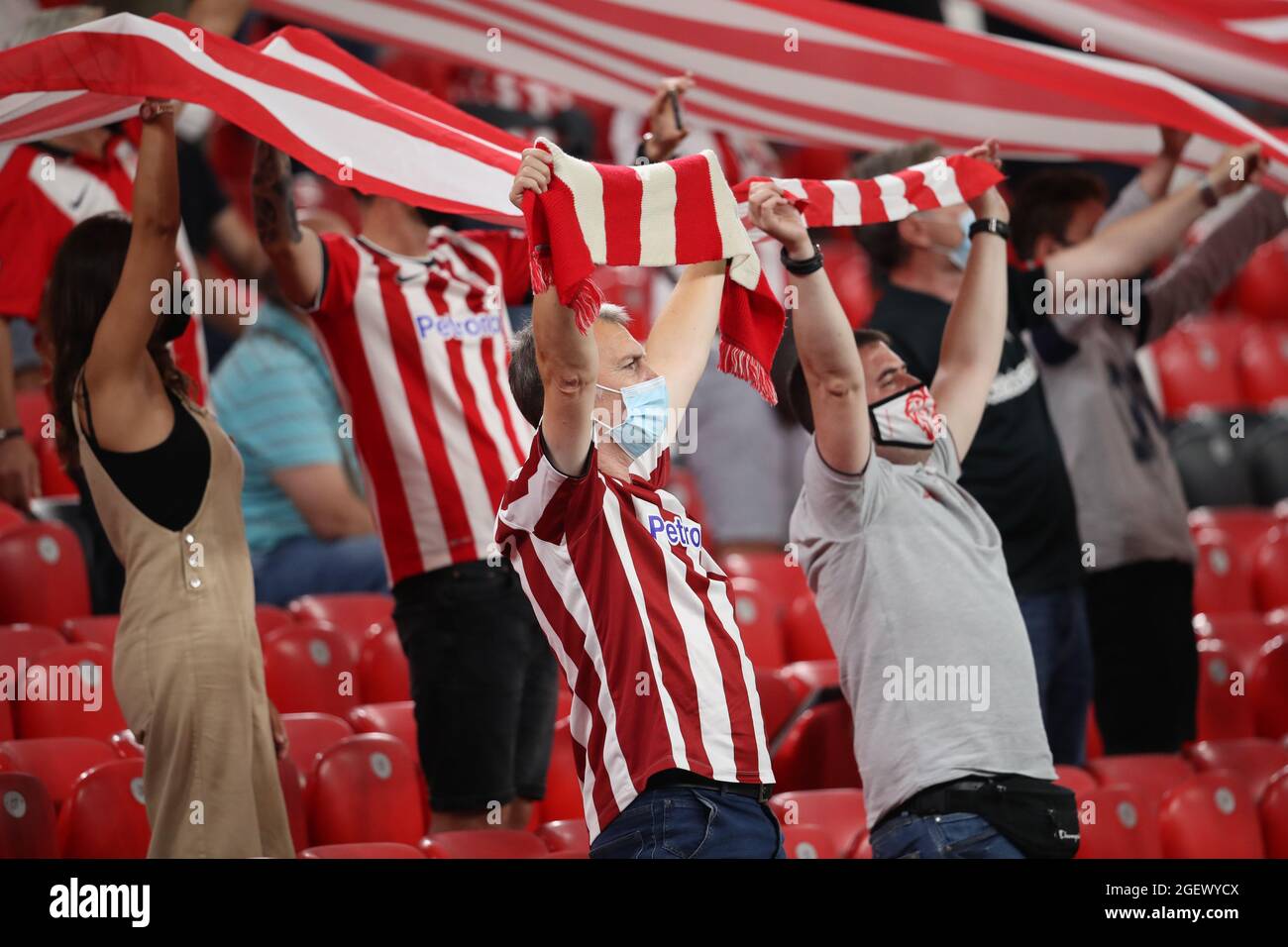 Supporters during the Liga match between Athletic Club de Bilbao and FC Barcelona at Estadio de San Mames in Bilbao, Spain. Stock Photo