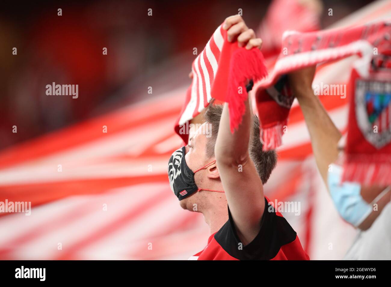Supporters during the Liga match between Athletic Club de Bilbao and FC Barcelona at Estadio de San Mames in Bilbao, Spain. Stock Photo