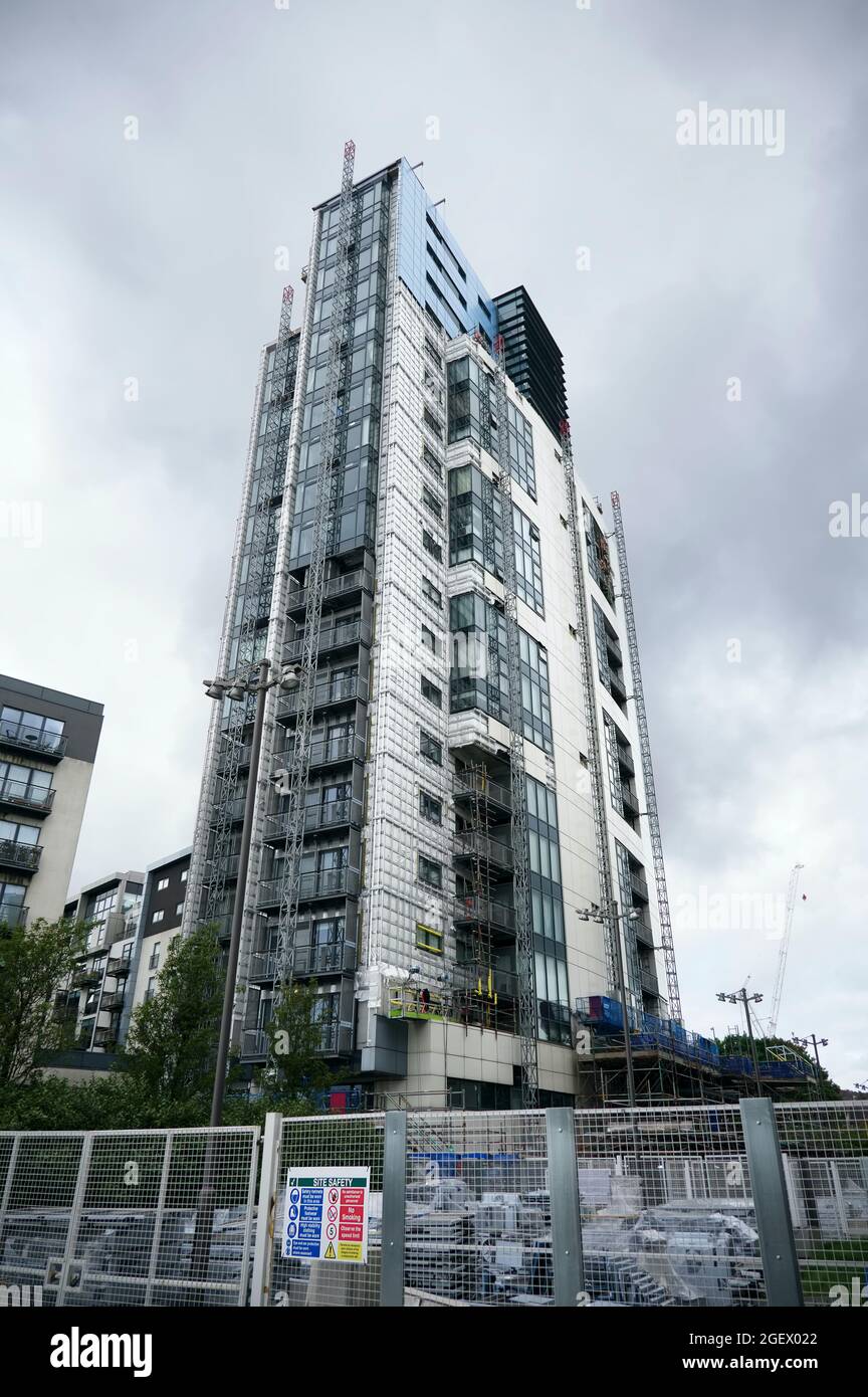 High rise residential building of flats with cladding being replaced ...