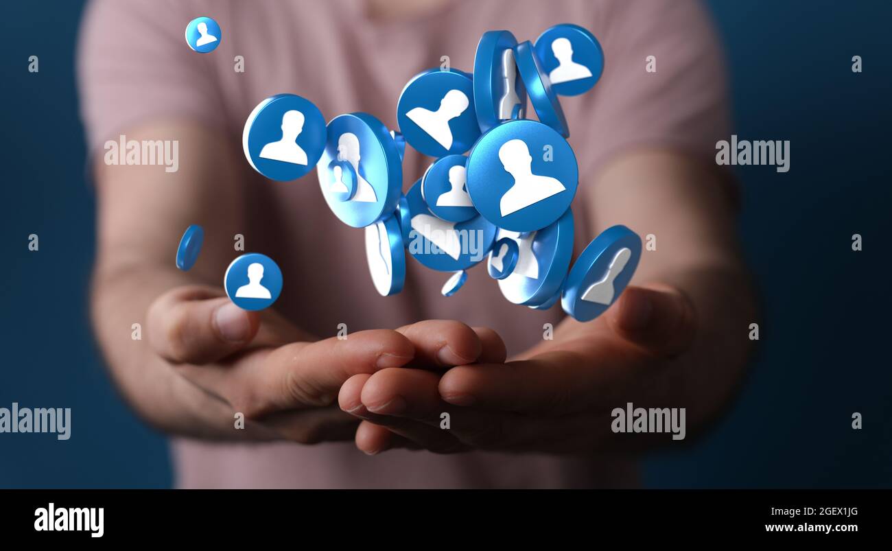 3D rendered people silhouettes held in a person's hand Stock Photo - Alamy