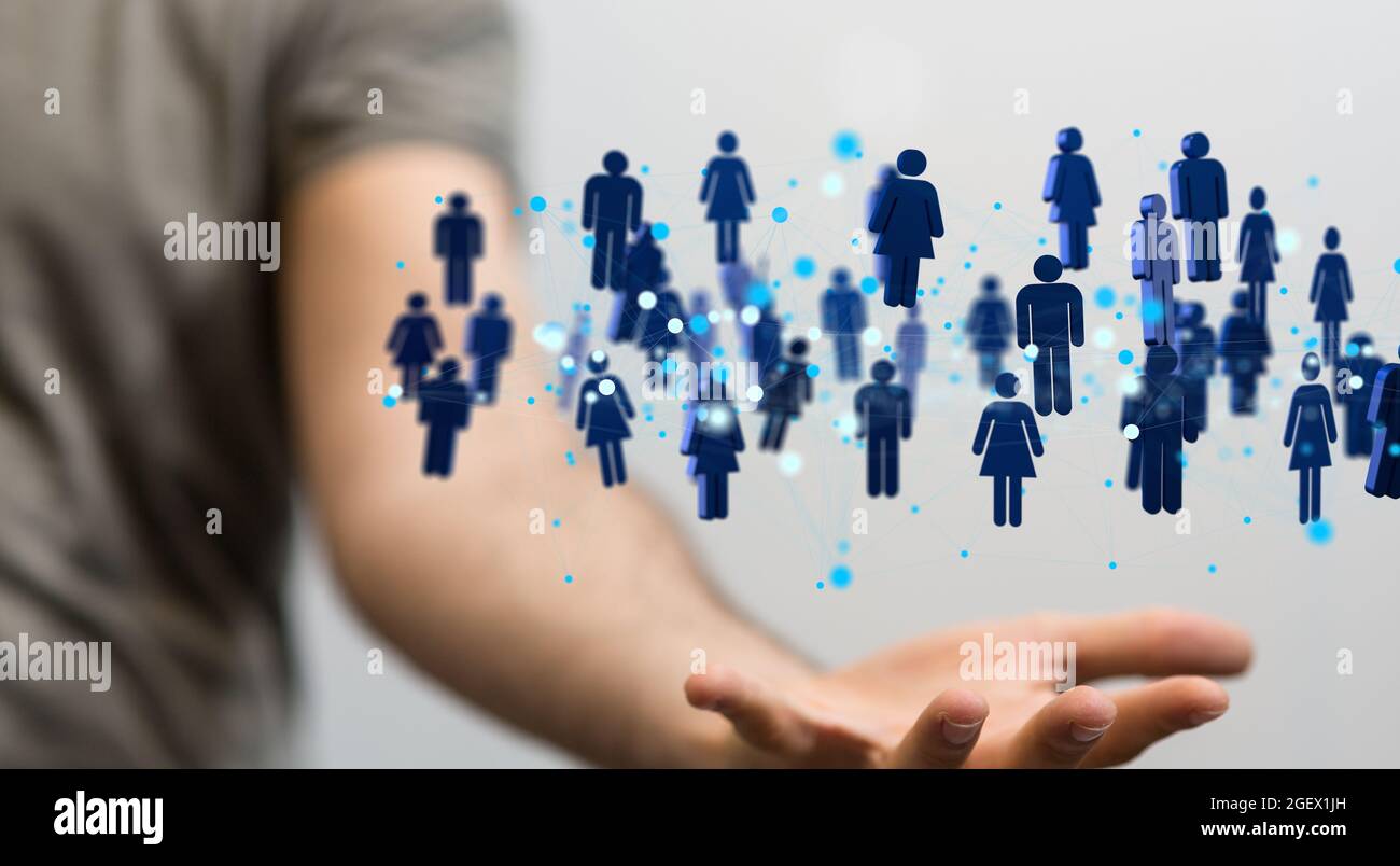3D rendered people silhouettes held in a person's hand Stock Photo - Alamy