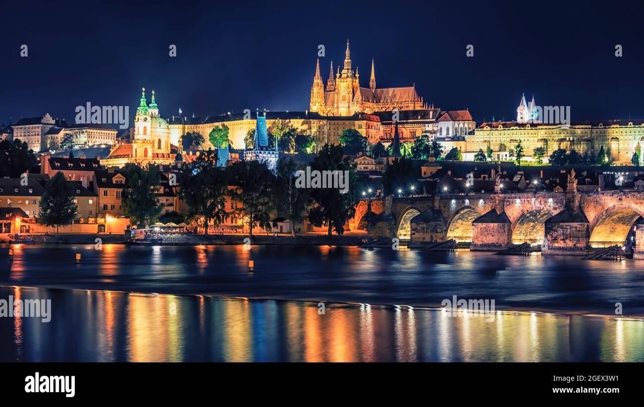 The city of Prague by night Stock Photo