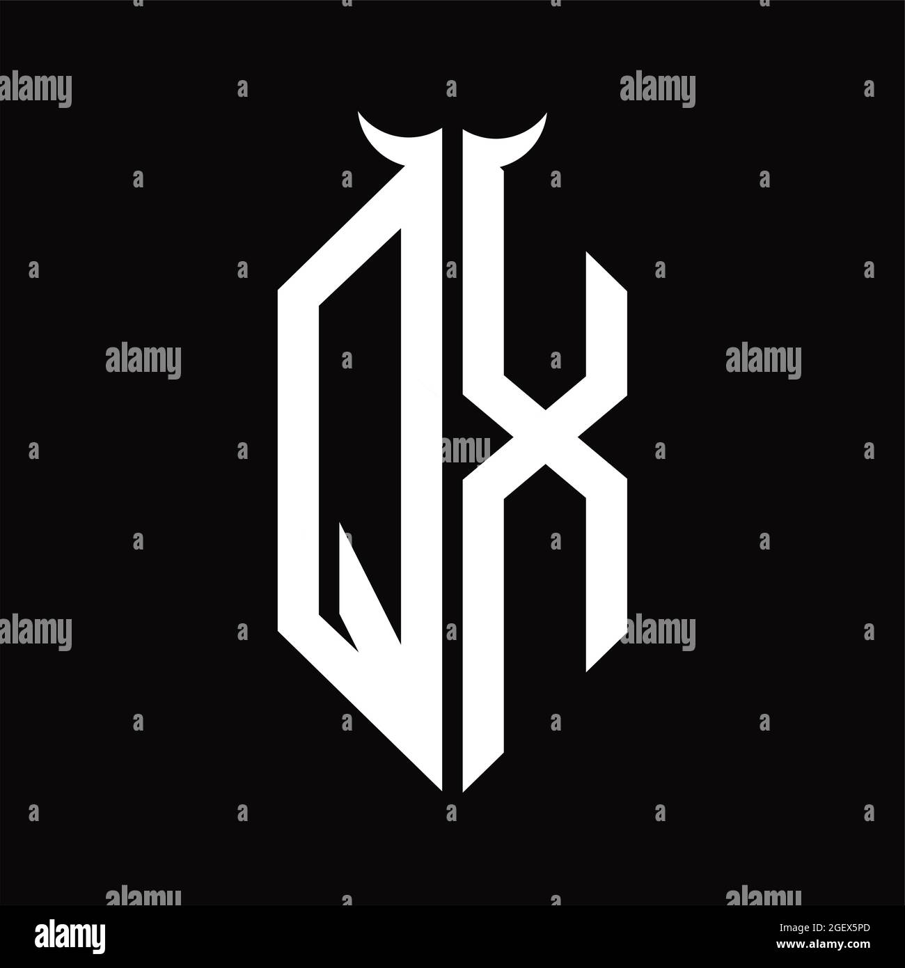 QX Logo monogram with horn shape isolated black and white design ...