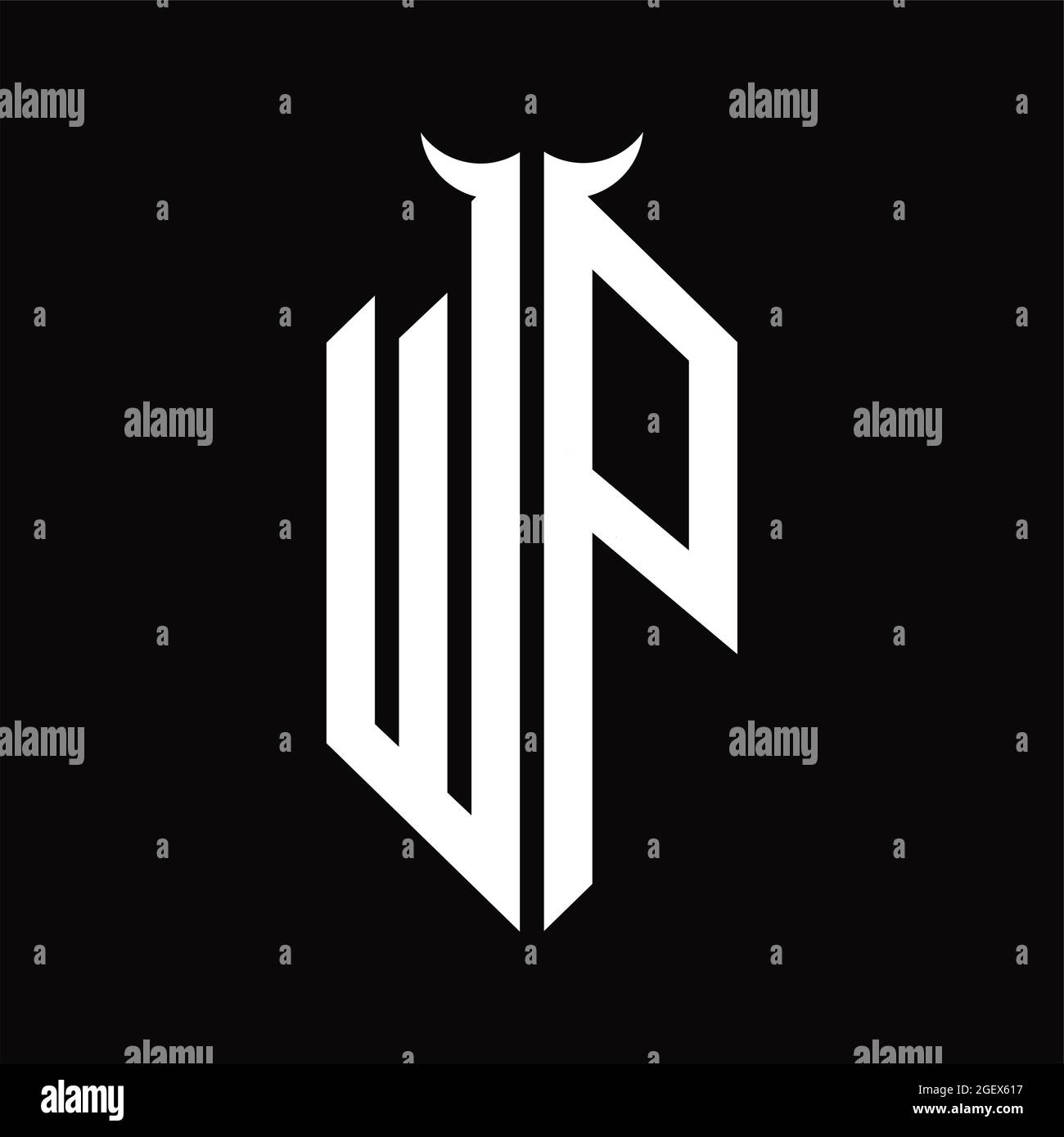 WP Logo monogram with horn shape isolated black and white design ...