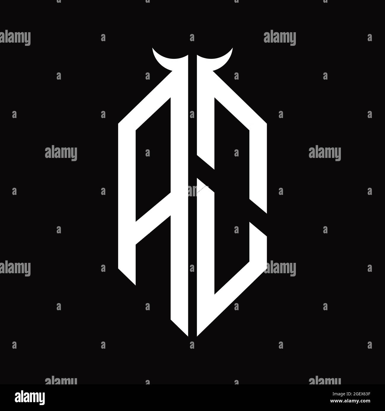AO Logo monogram with horn shape isolated black and white design ...