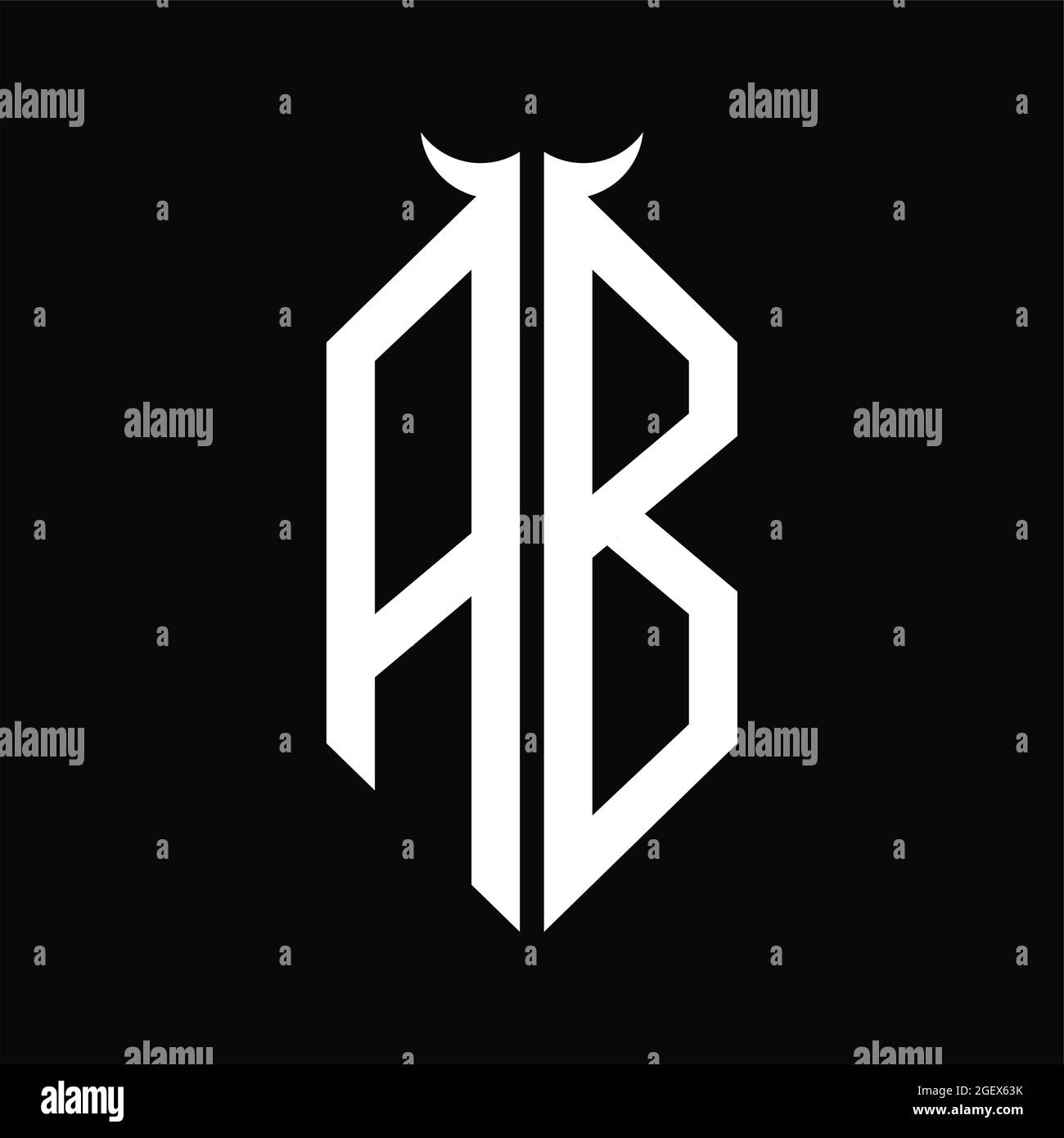 AB Logo monogram with horn shape isolated black and white design template on black background Stock Vector