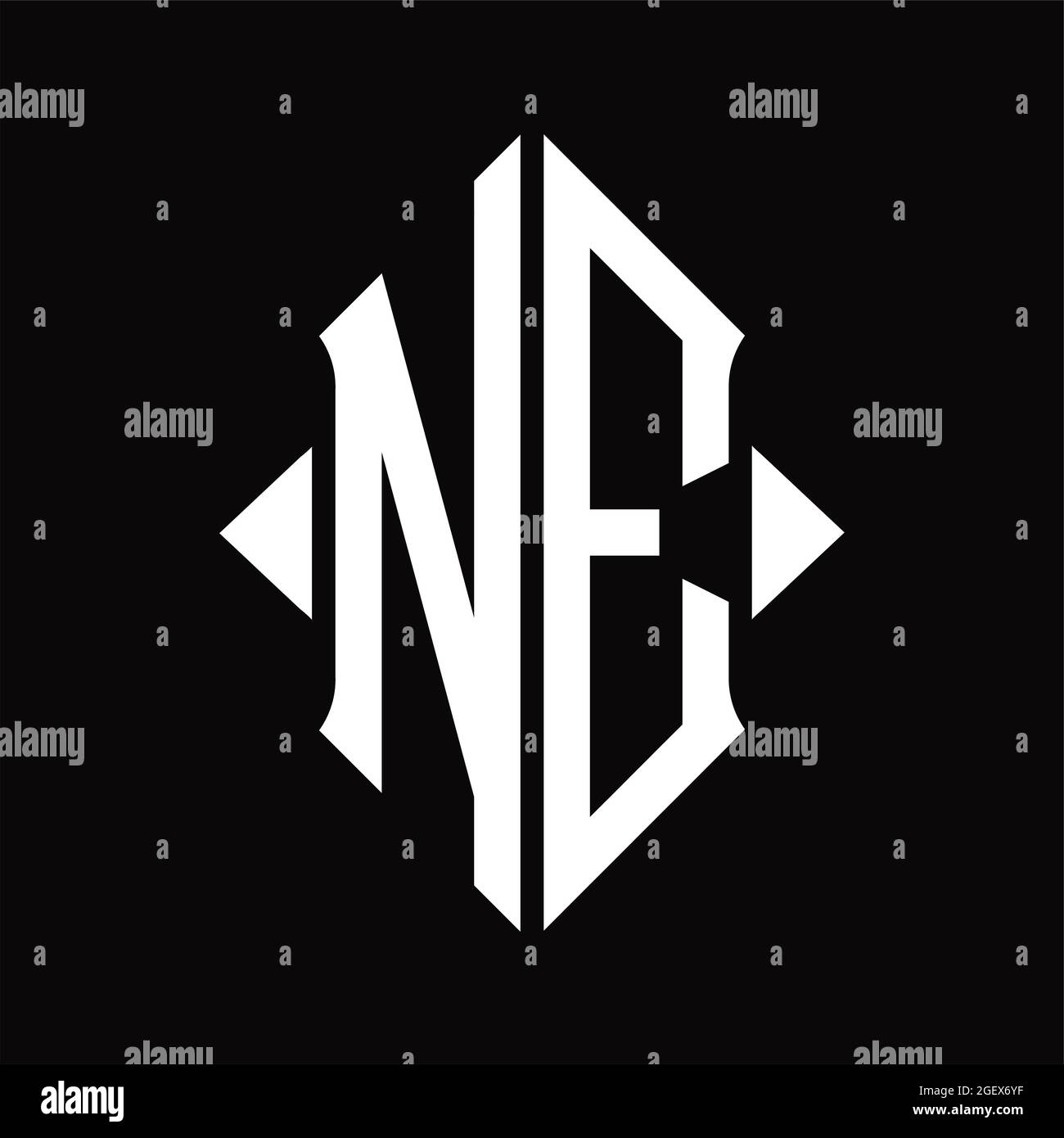 NE Logo monogram with shield shape isolated black background design ...