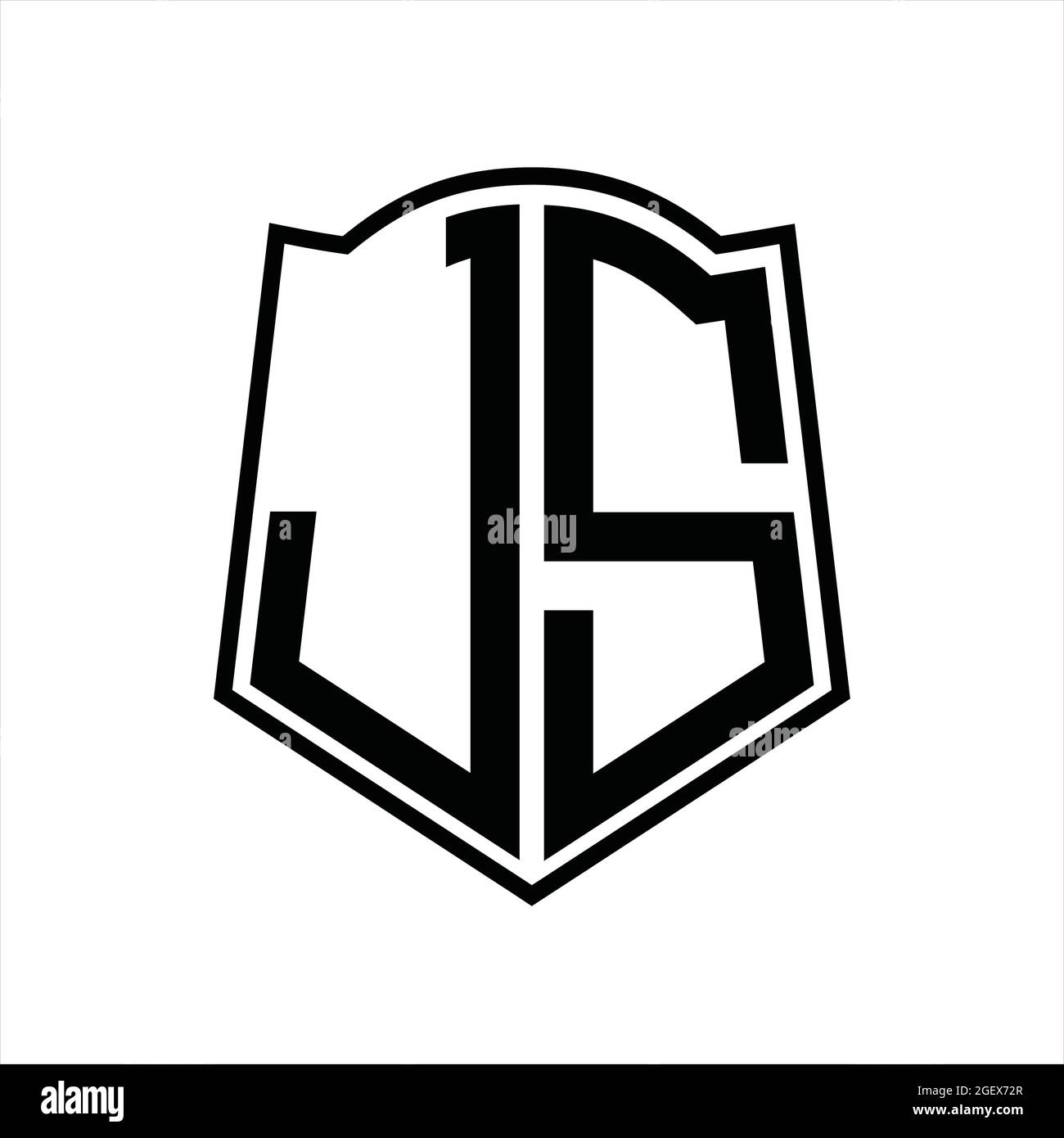 JS Logo monogram with shield shape isolated black background design ...