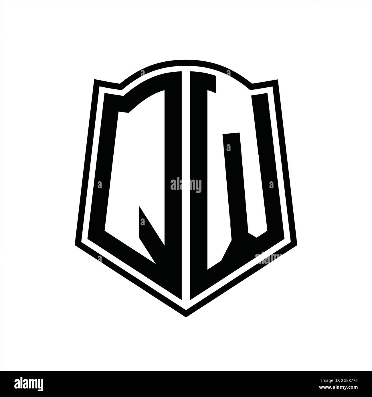 QW Logo monogram with shield shape isolated black background design