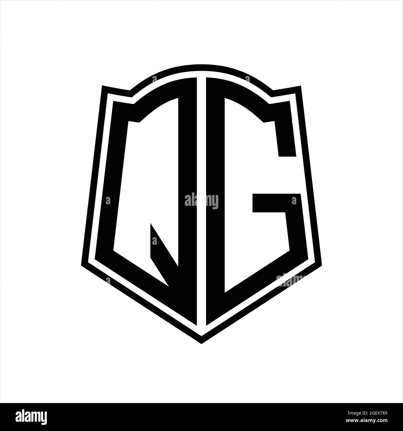 QG Logo monogram with shield shape isolated black background design ...