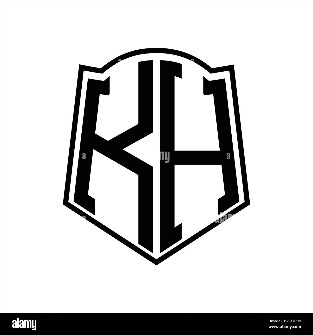 KH Logo monogram with shield shape isolated black background design ...