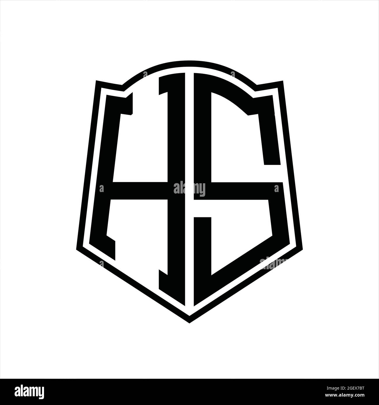 HS Logo monogram with shield shape isolated black background design ...