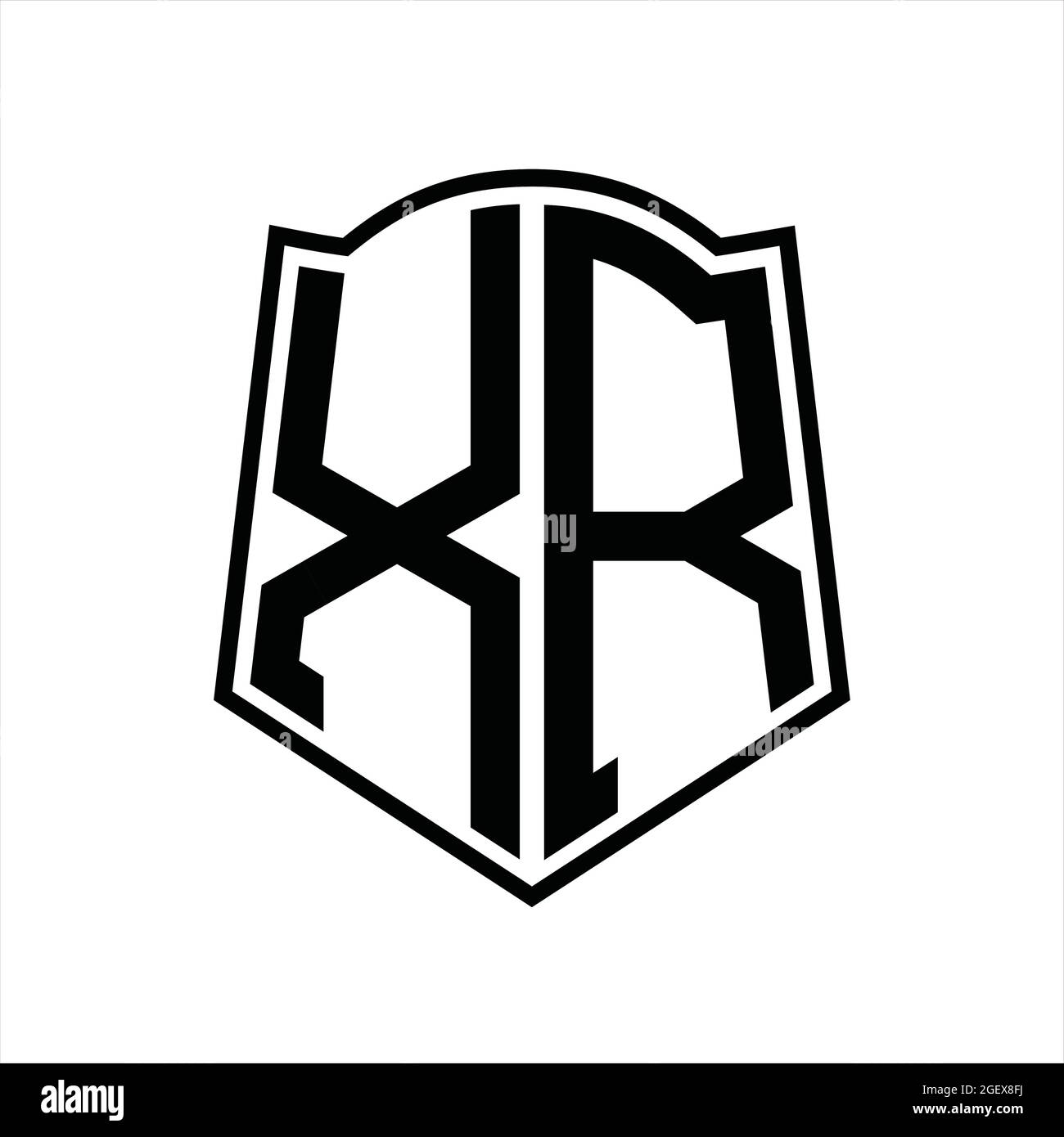XR Logo monogram with shield shape outline design template isolated in