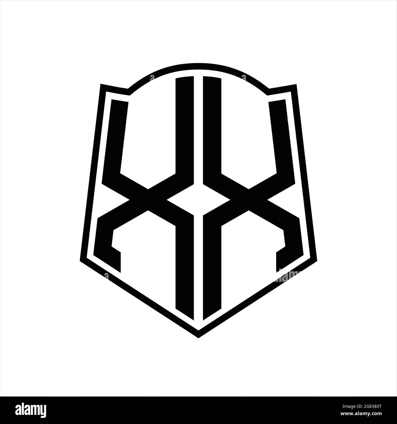 XX Logo monogram with shield shape outline design template isolated in