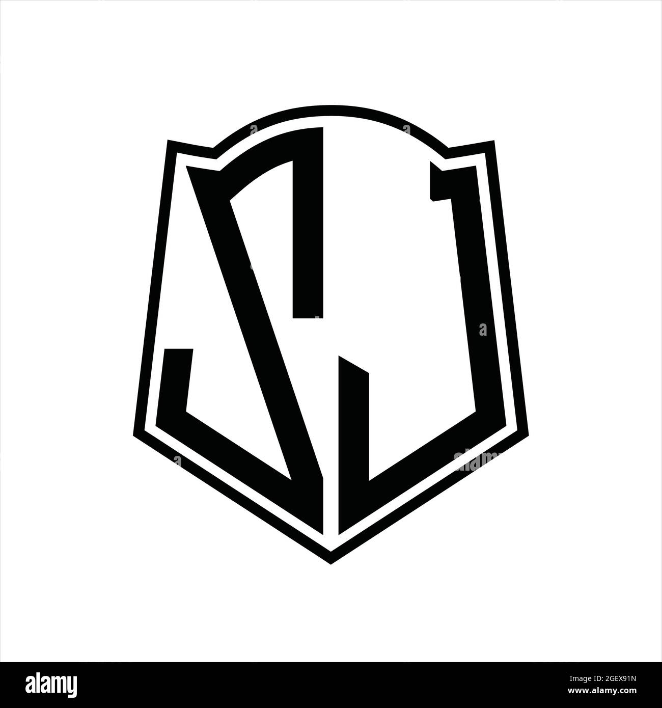 ZJ Logo monogram with shield shape outline design template isolated in ...