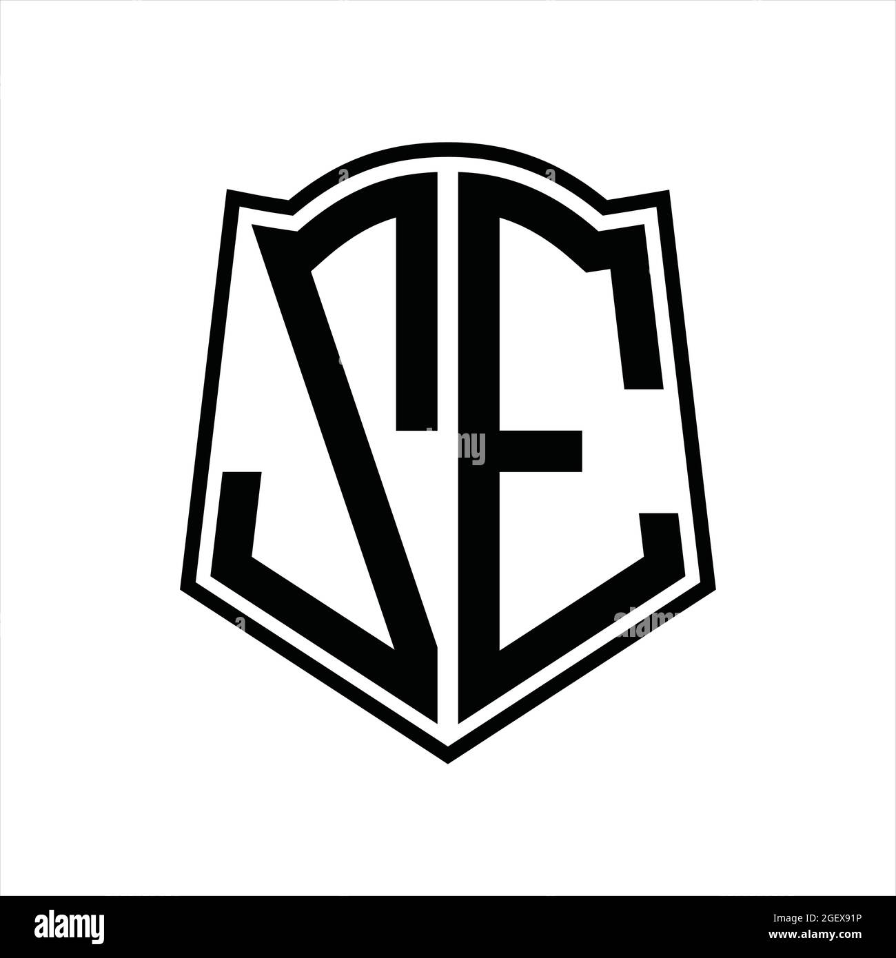 ZE Logo monogram with shield shape outline design template isolated in ...