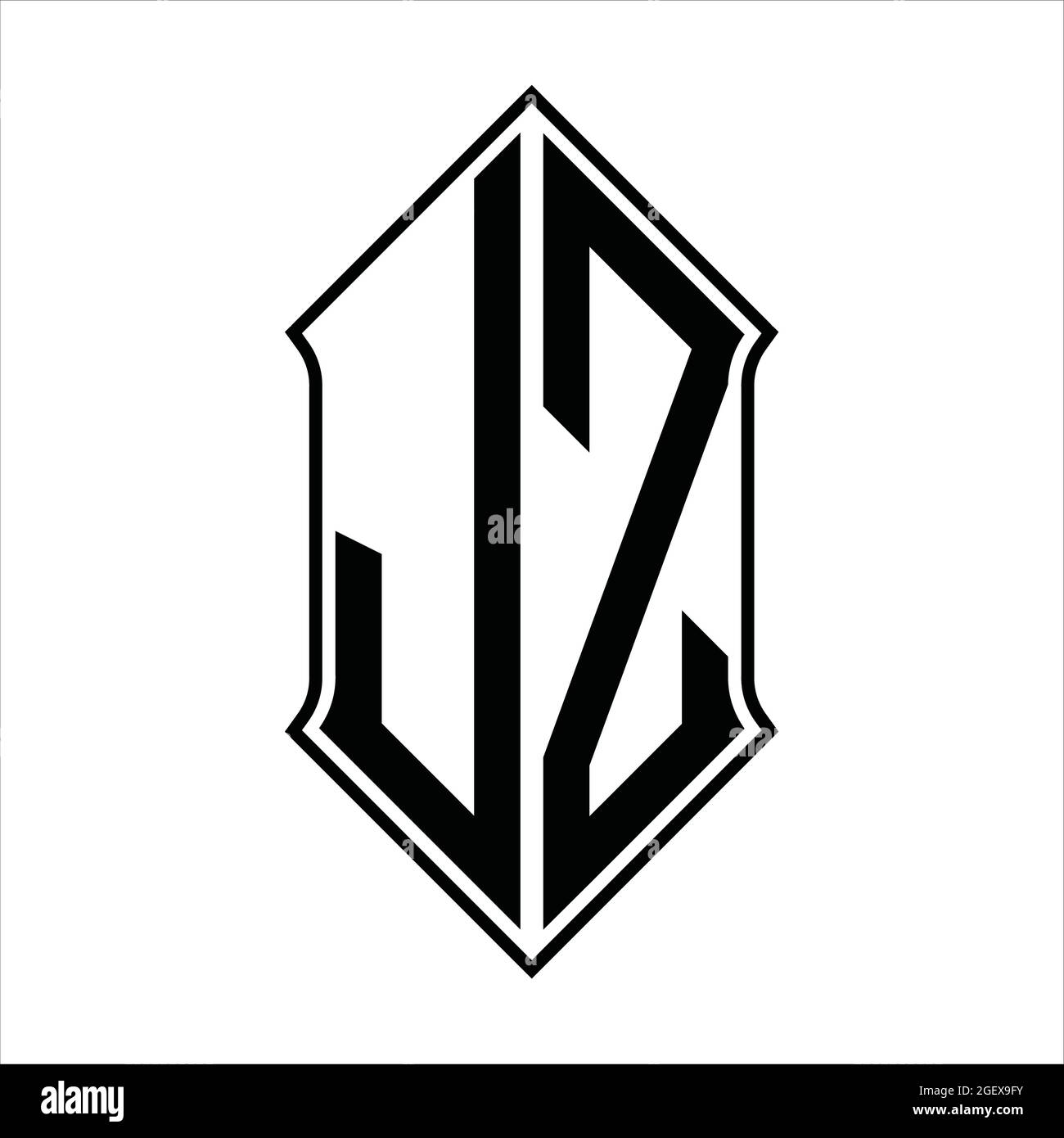 JZ Logo monogram with shieldshape and black outline design template