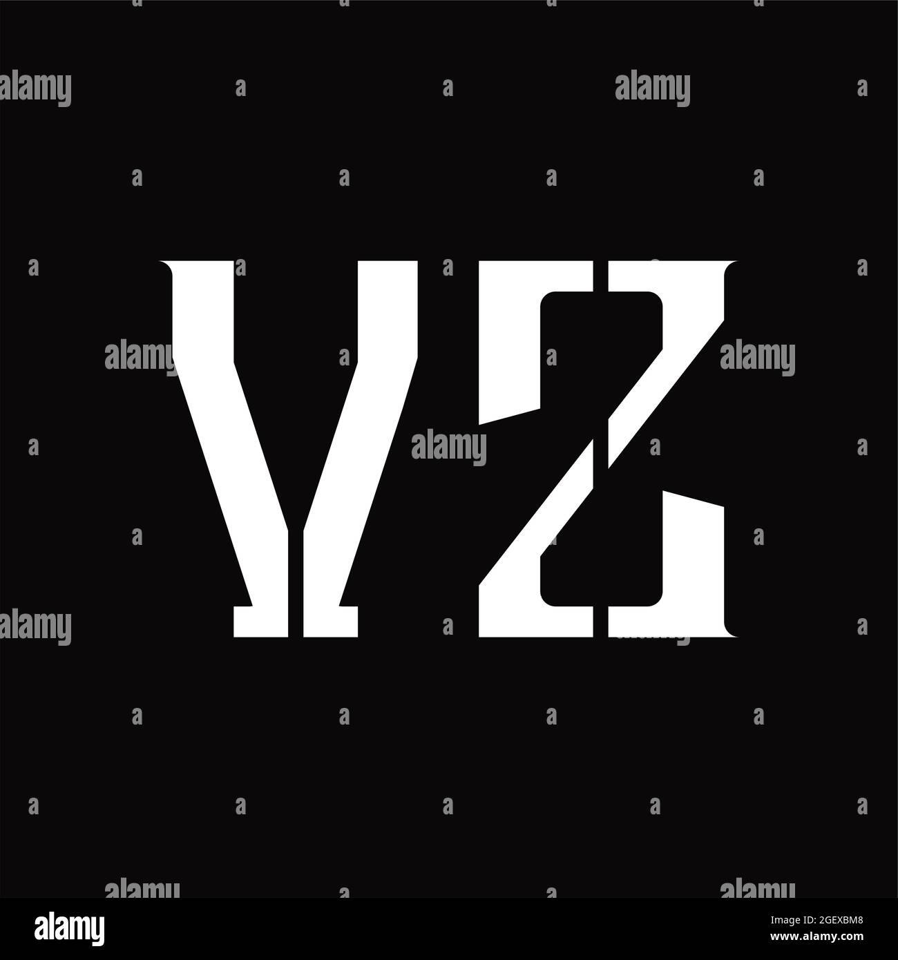 VZ Logo monogram with middle slice on blackground design template Stock