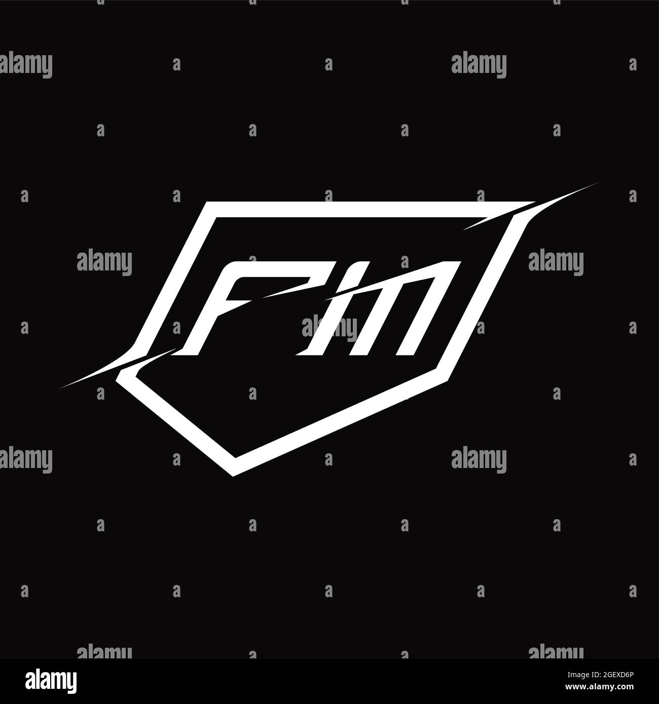 FM Logo monogram letter with shield and slice style blackground design ...