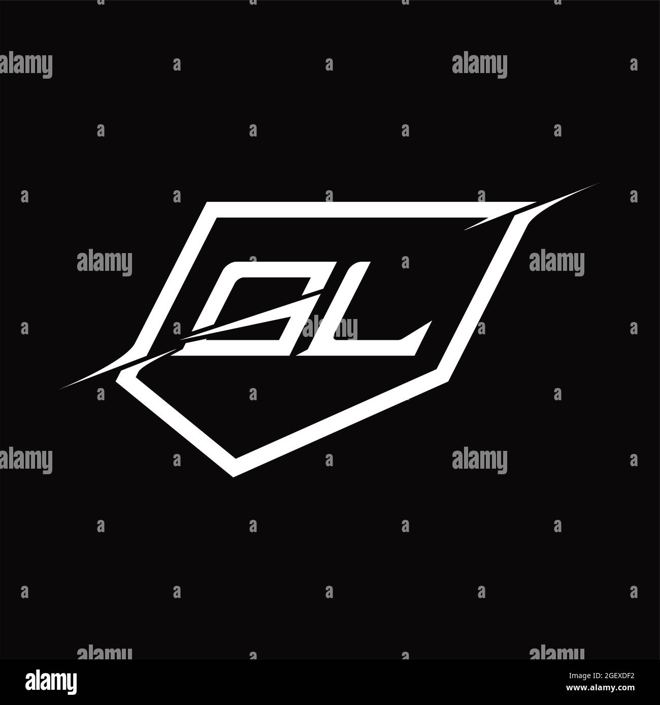 GL Logo monogram letter with shield and slice style blackground design ...