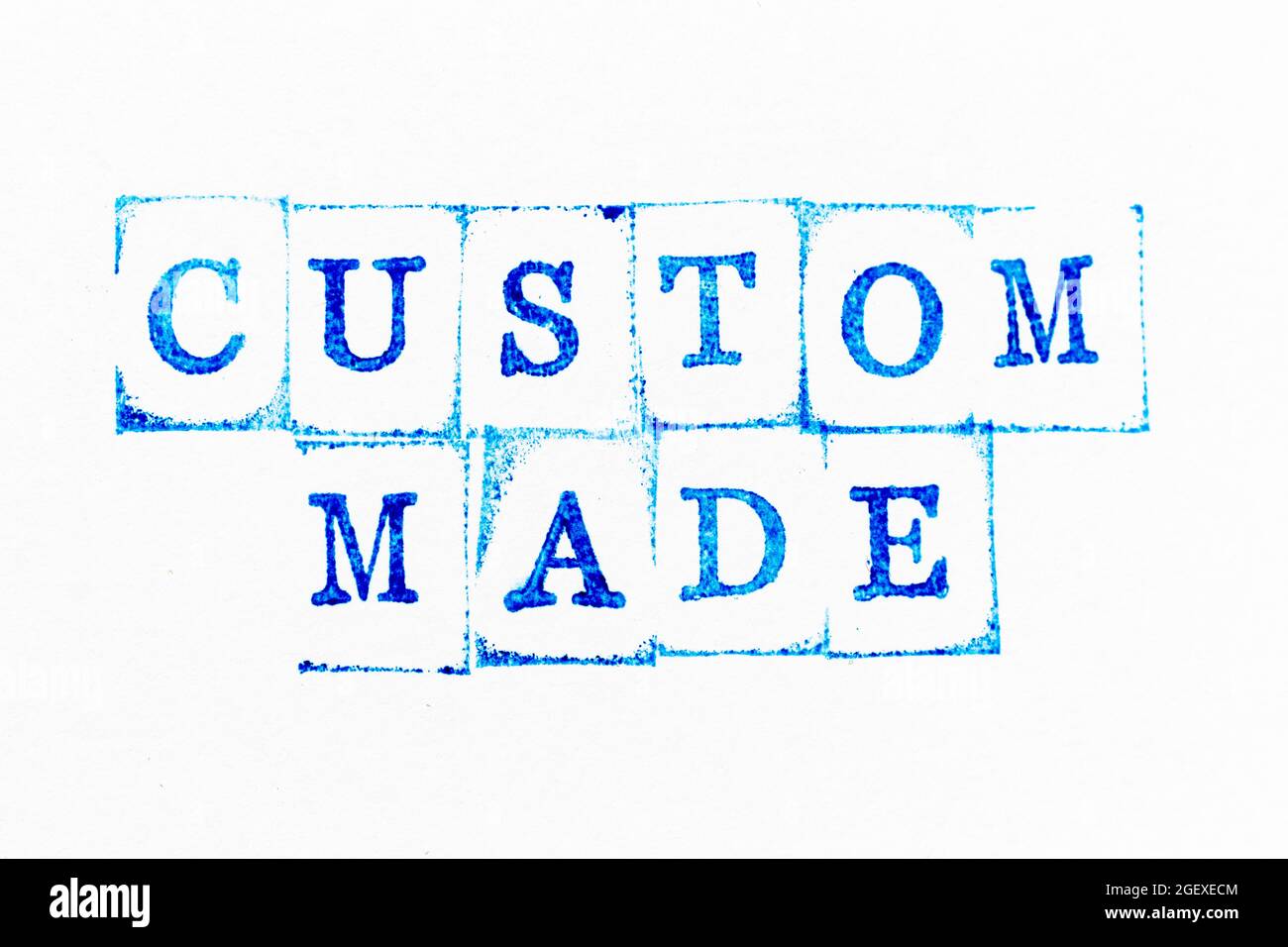 Blue color ink rubber stamp in word custom made on white paper ...