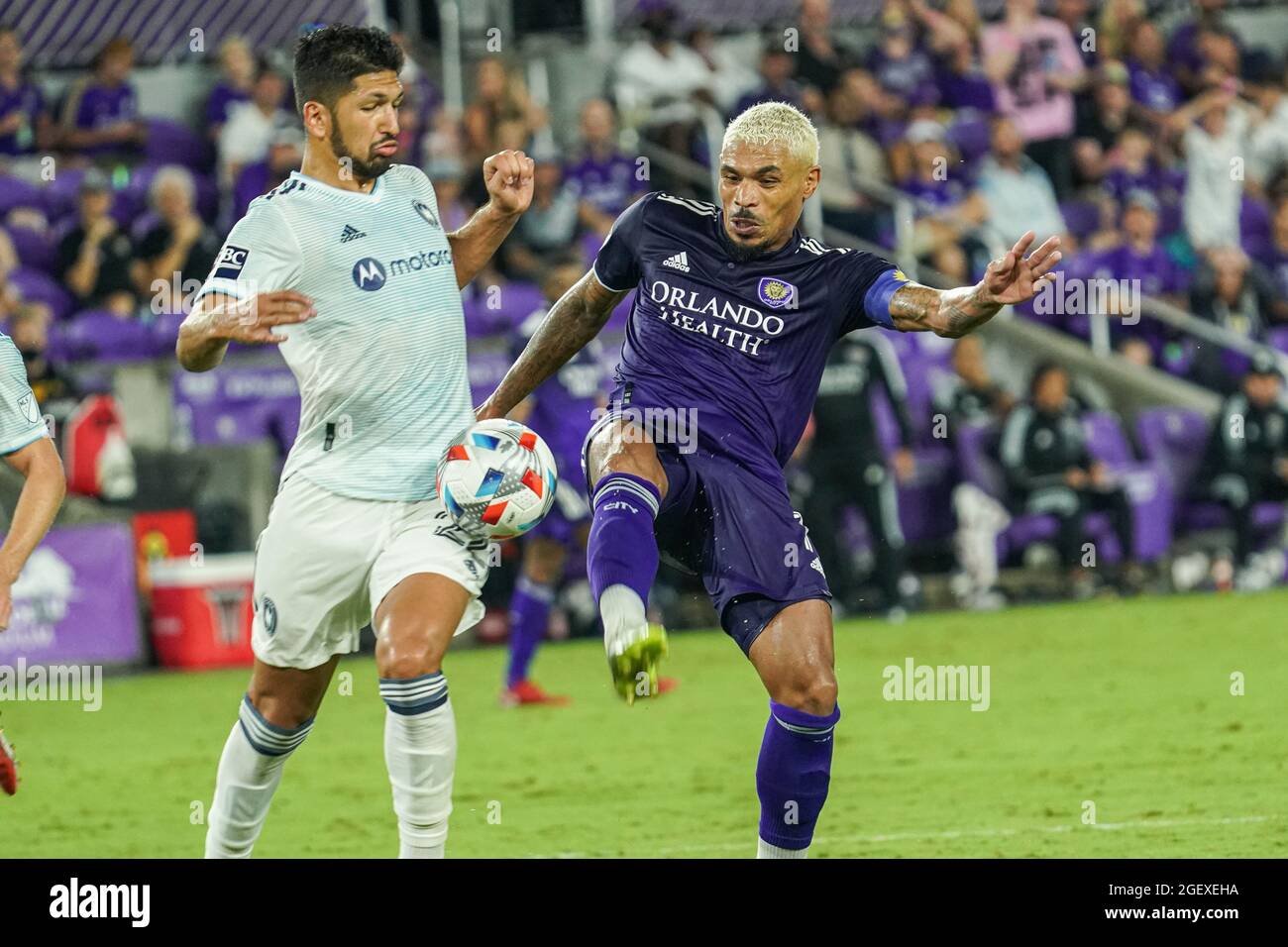 Orlando, Florida, USA, August 21, 2021,  Orlando City SC player Junior Urso #11 receives a pass during the match at Exploria Stadium.  (Photo Credit:  Marty Jean-Louis) Stock Photo