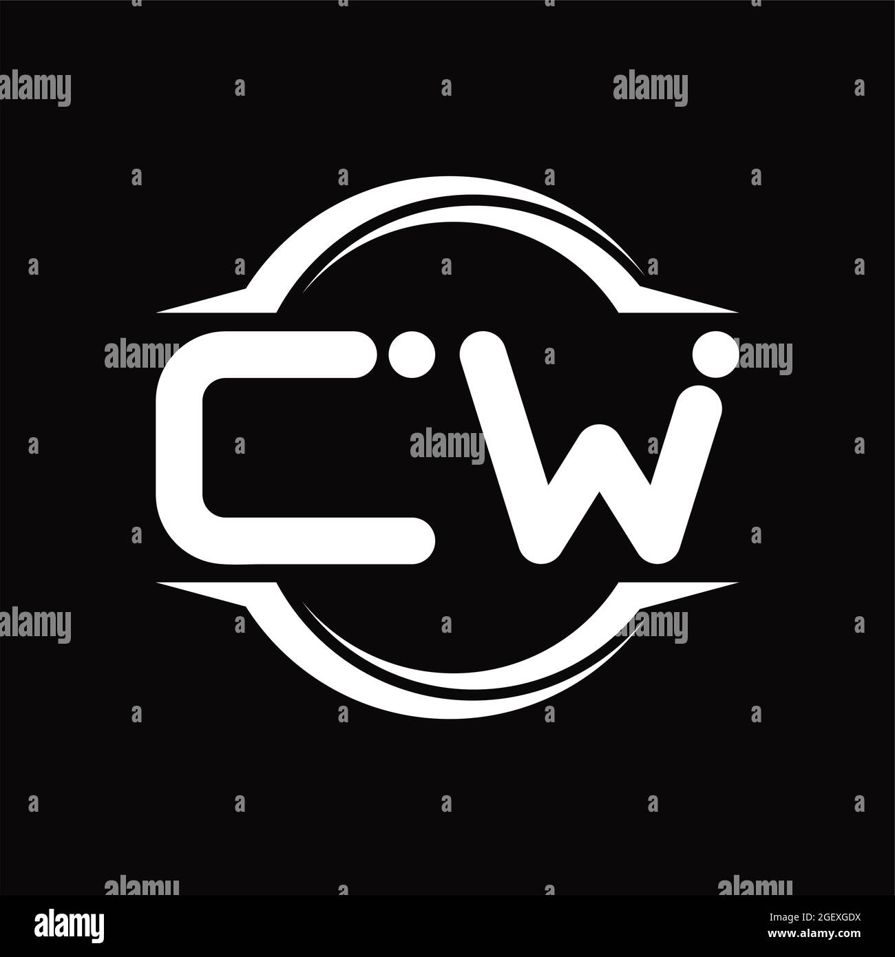 CW Logo monogram with circle rounded slice shape blackground design ...