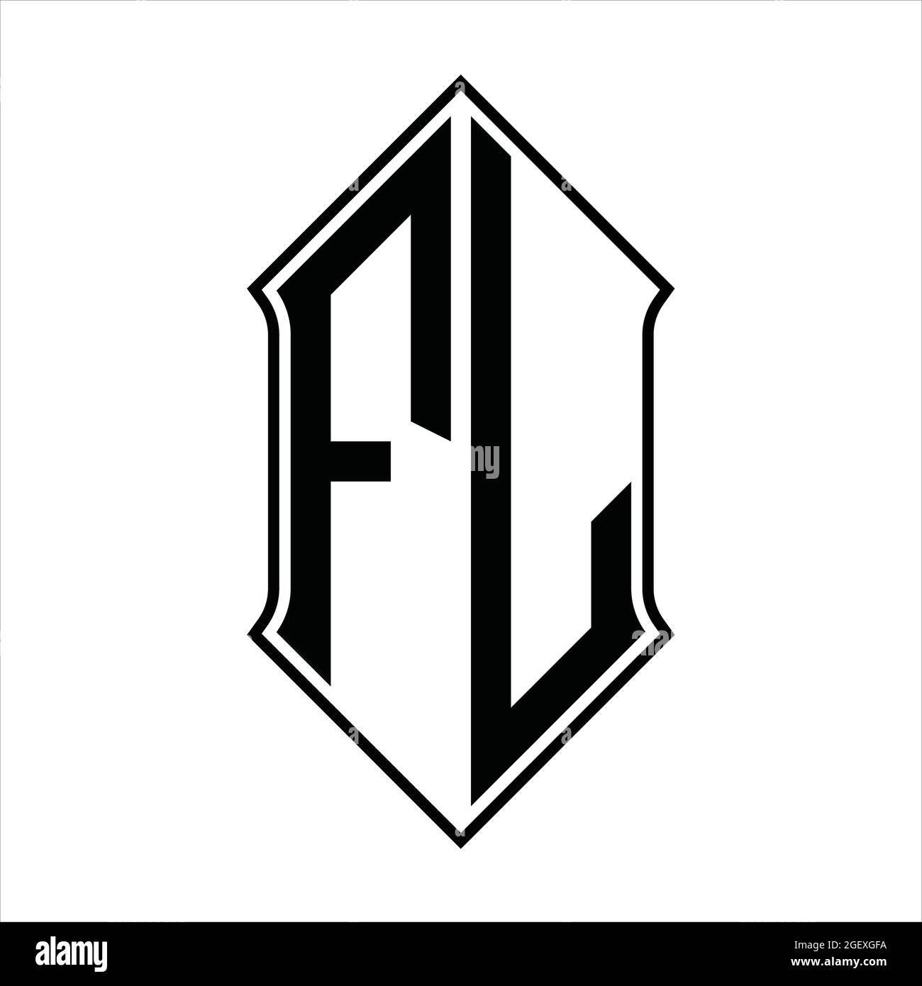 FL Logo monogram with shieldshape and black outline design template vector icon abstract Stock Vector