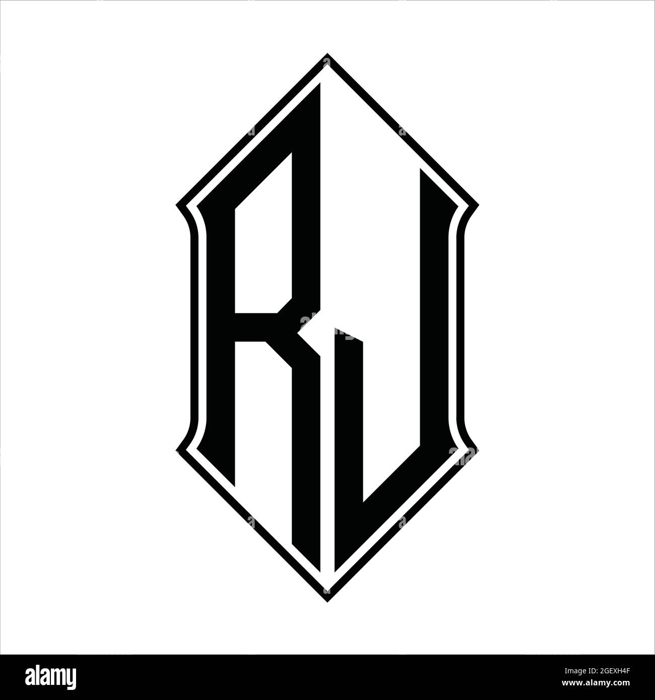 RJ Logo monogram with shieldshape and black outline design template ...