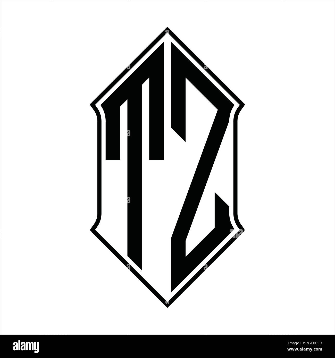 TZ Logo monogram with shieldshape and black outline design template ...