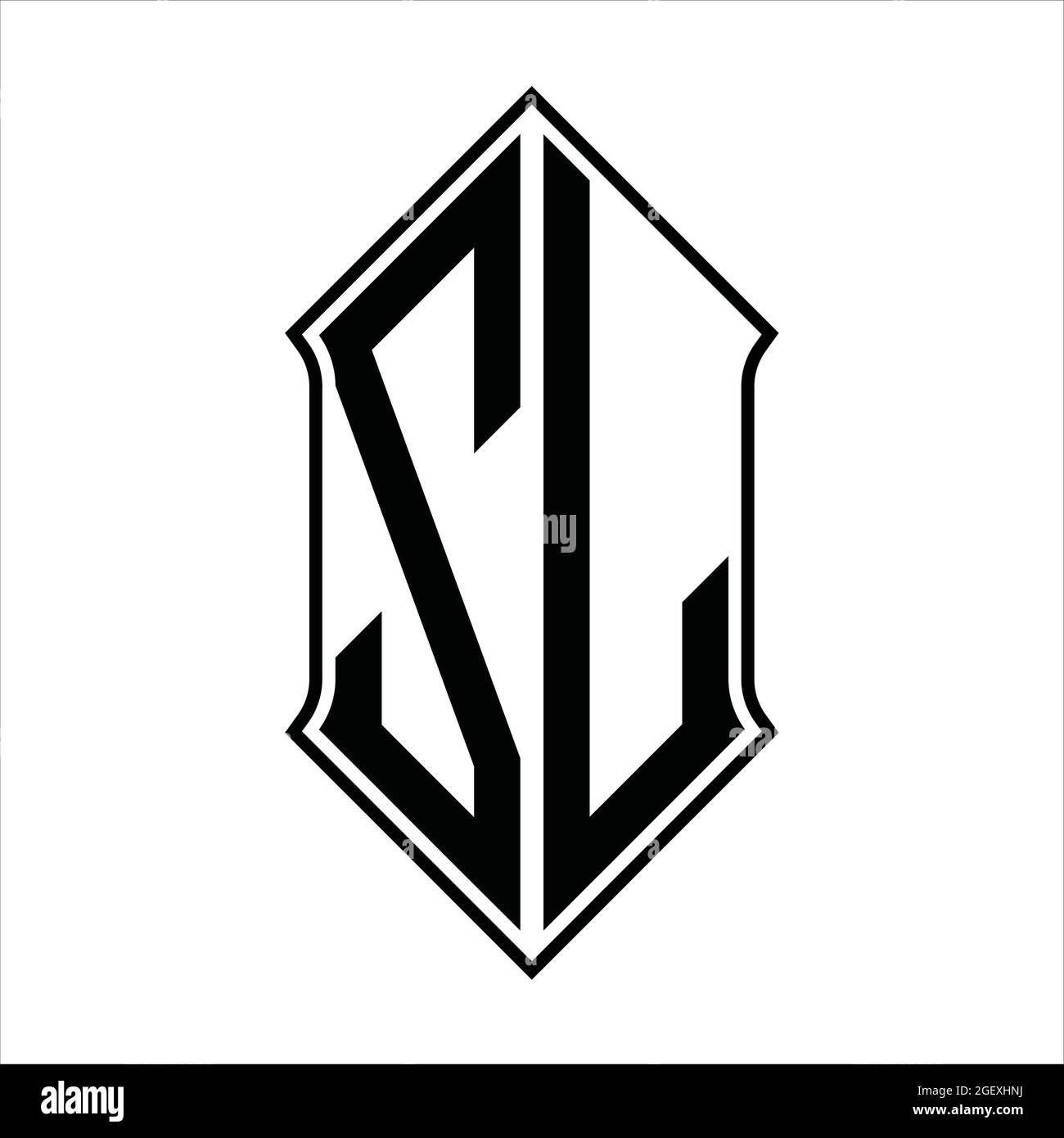 ZL Logo monogram with shieldshape and black outline design template ...