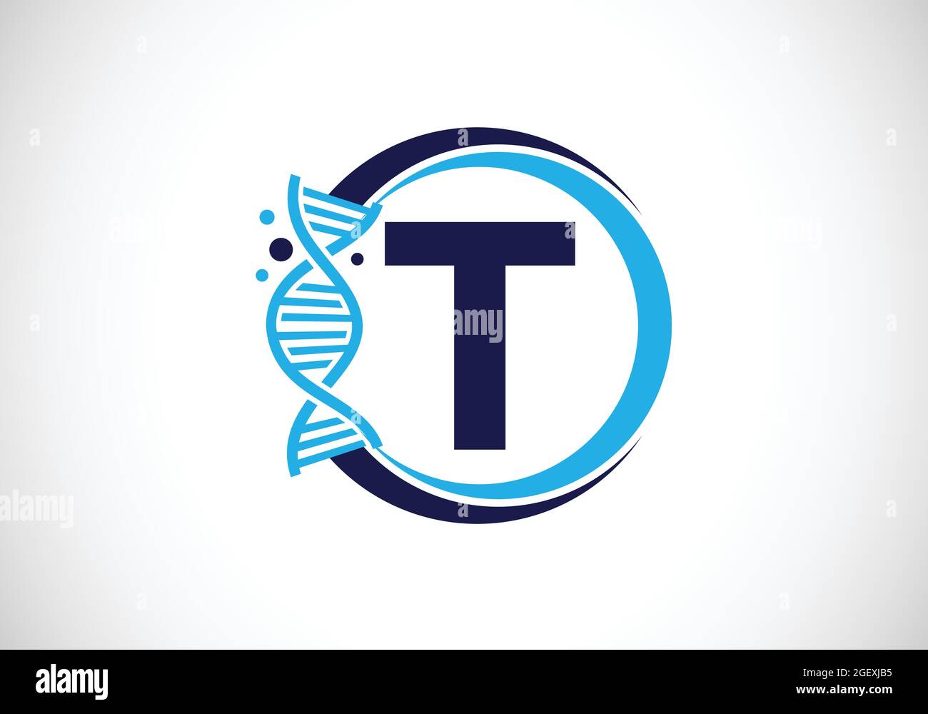 Initial T monogram alphabet in a circle with DNA. Genetics logo design concept. Font emblem. Logo for medicine, science, laboratory, business Stock Vector