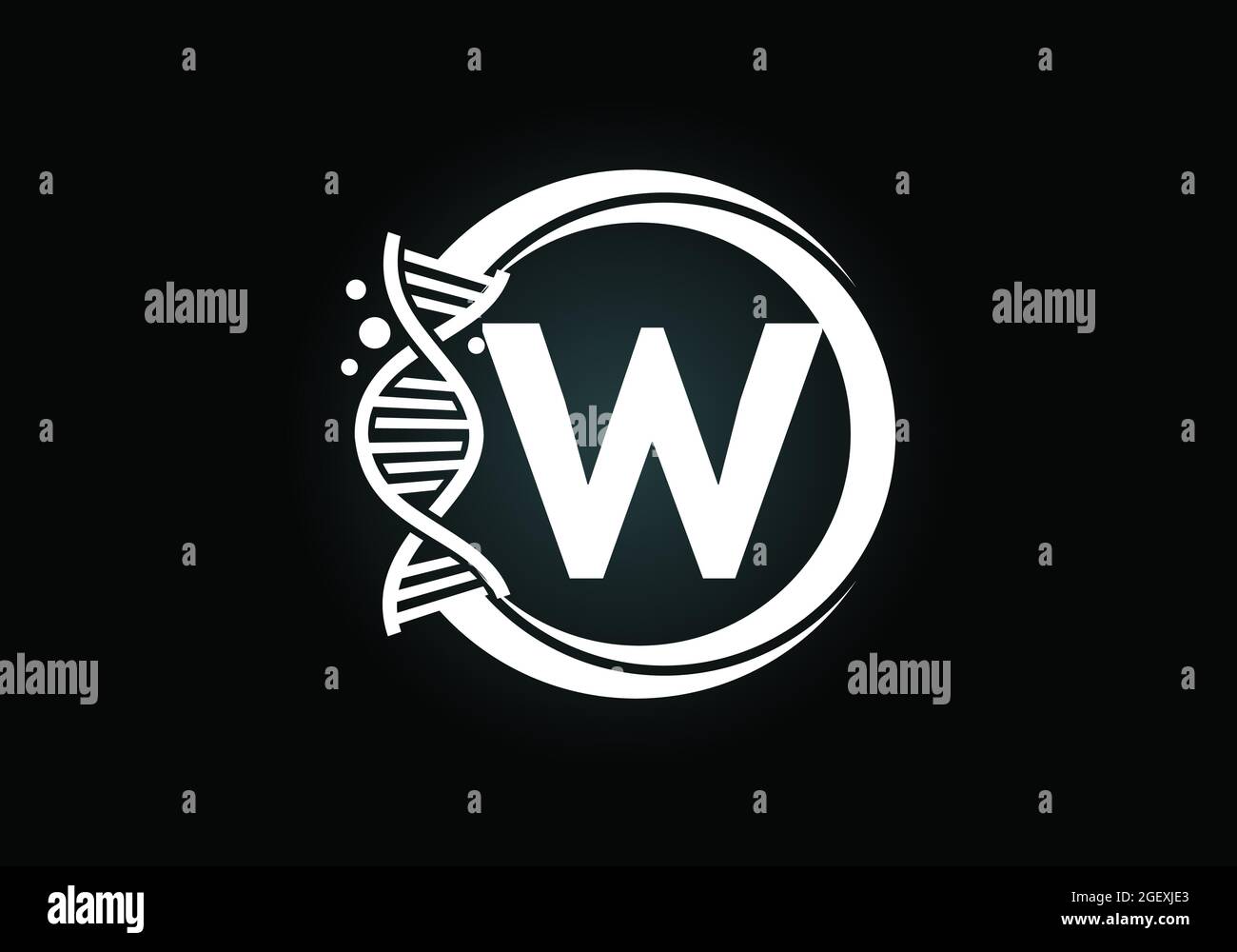 Initial W monogram alphabet in a circle with DNA. Genetics logo design ...