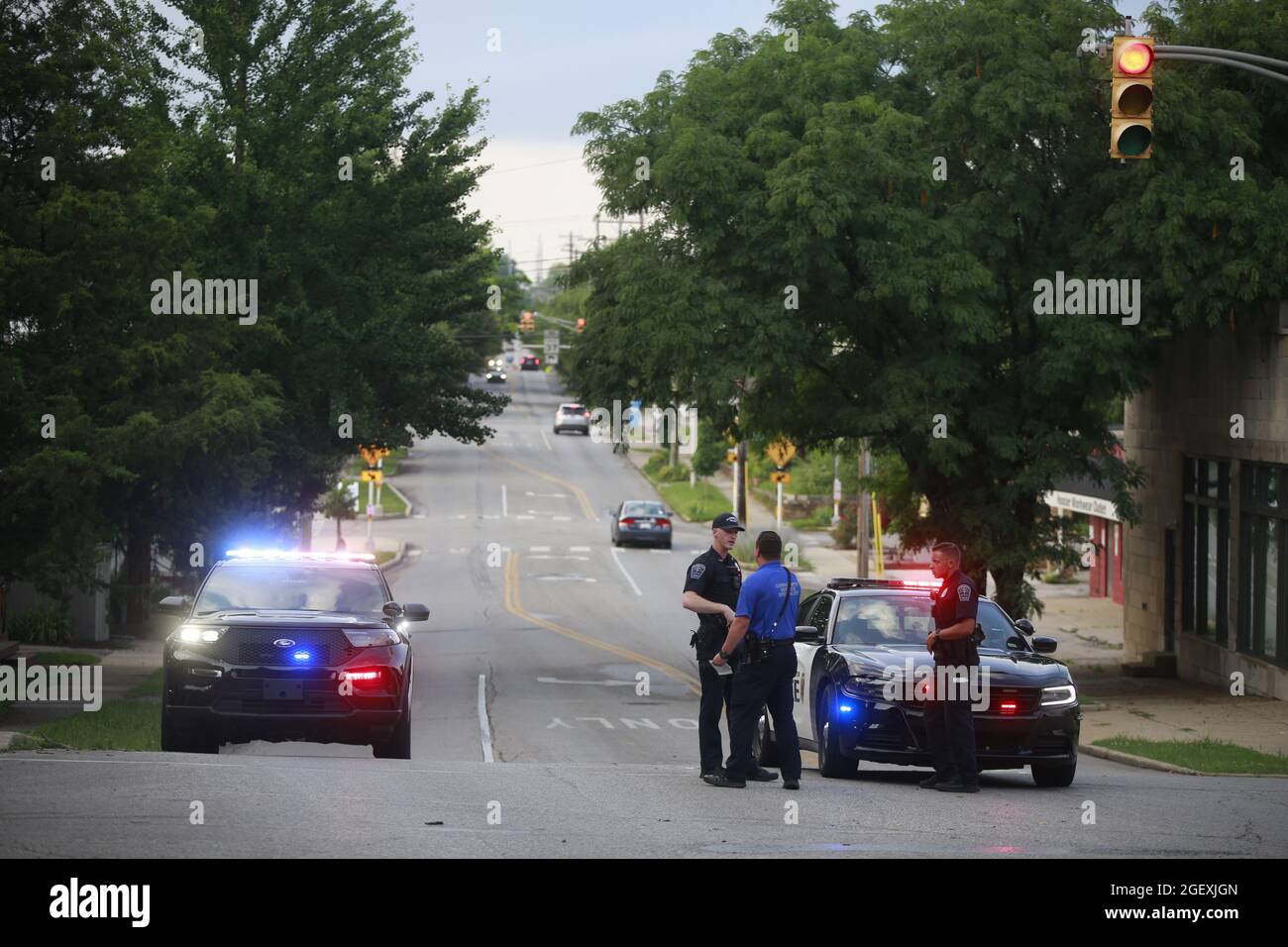 BLOOMINGTON, INDIANA JULY 08 Police investigate after a crash at the