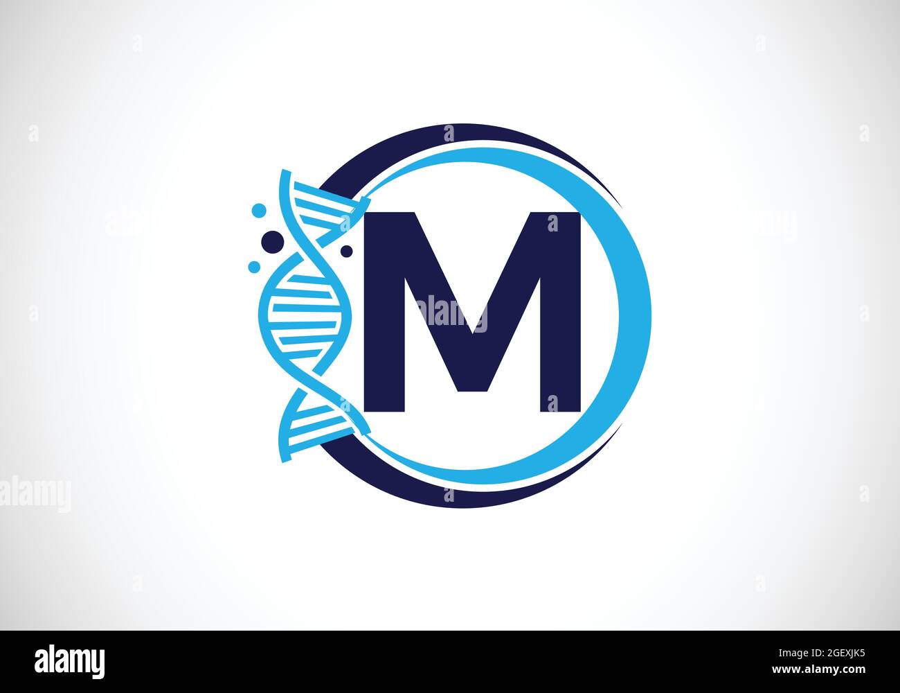 Initial M monogram alphabet in a circle with DNA. Genetics logo design ...