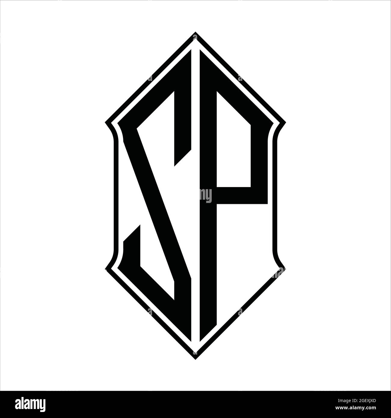 ZP Logo monogram with shieldshape and black outline design template