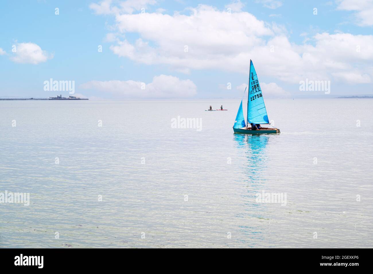 Sailing and paddle boarding, along the seafront at  Southend on Sea, Essex, UK, Stock Photo