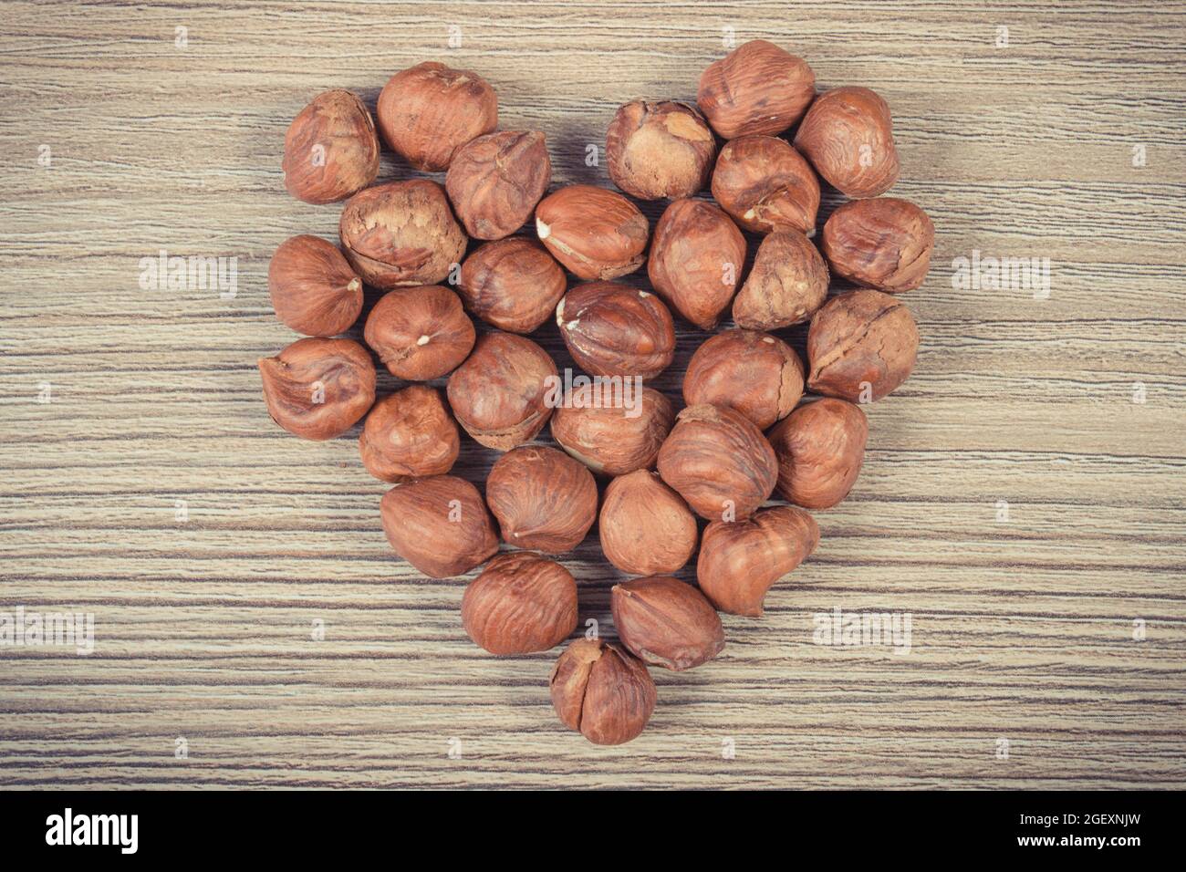 Heart shaped hazelnuts. Source natural vitamins and minerals. Healthy