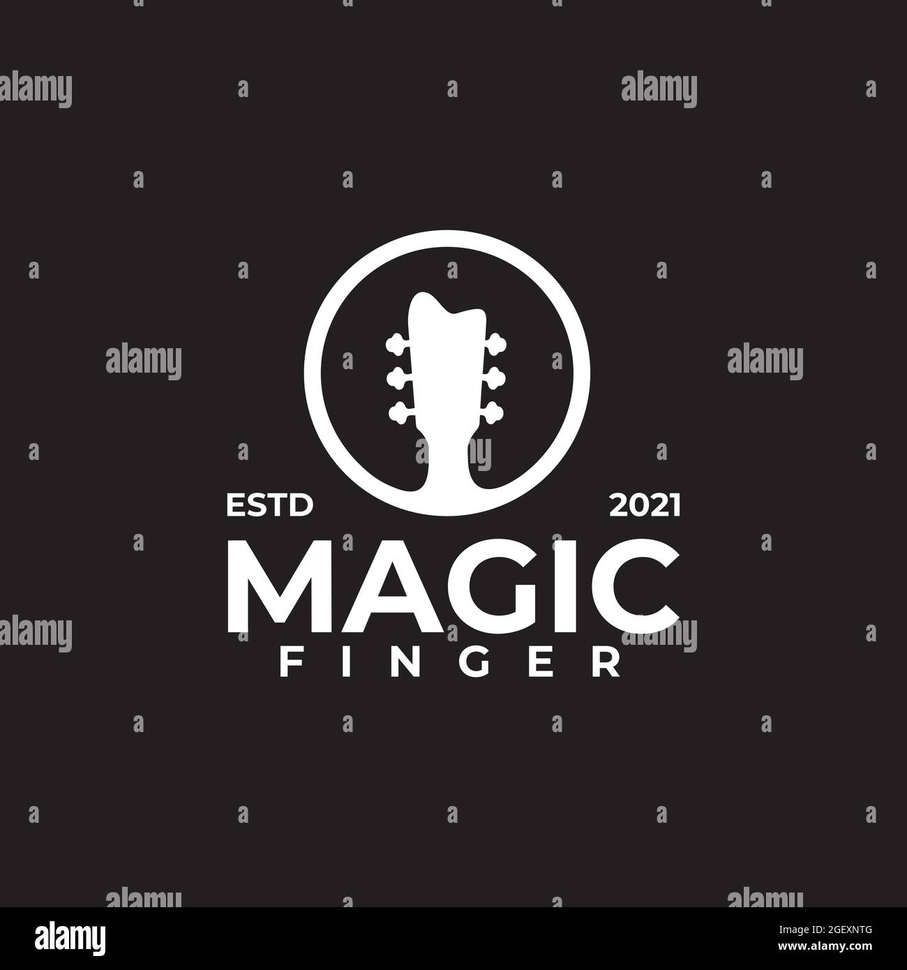 Simple white rounded emblem guitar head vector logo design Stock Vector