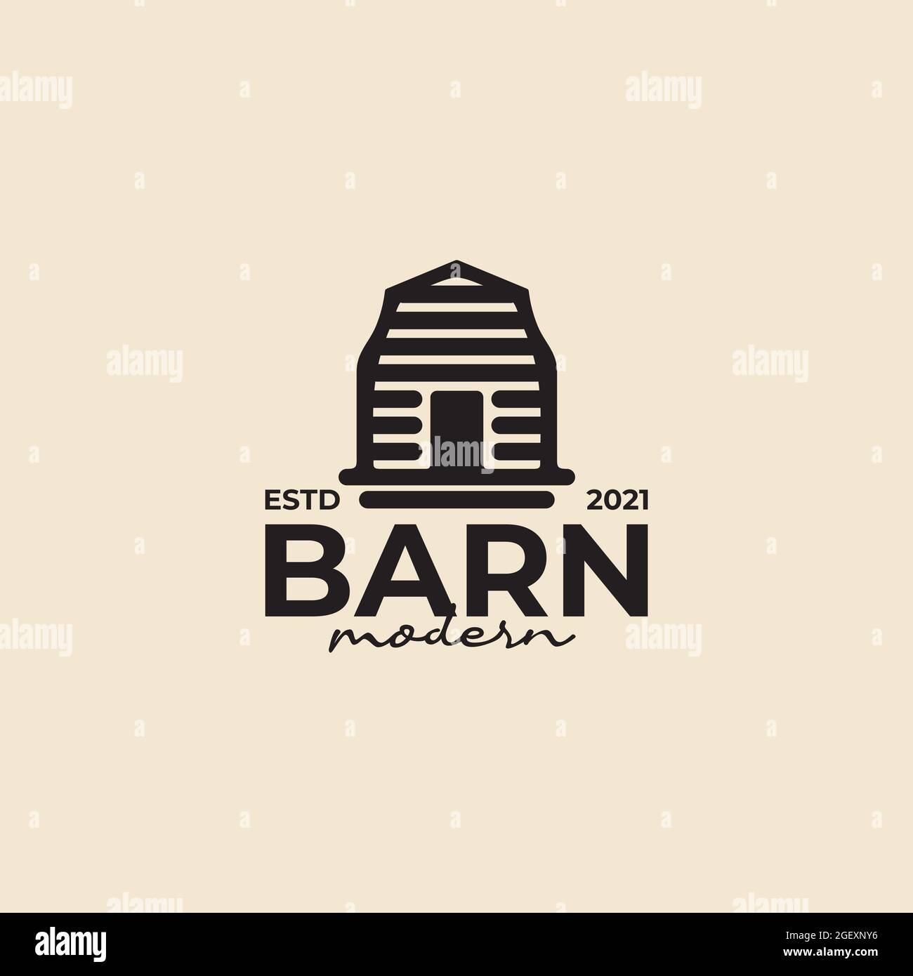 Wooden black barn farm minimalist vintage retro line art logo design Stock Vector
