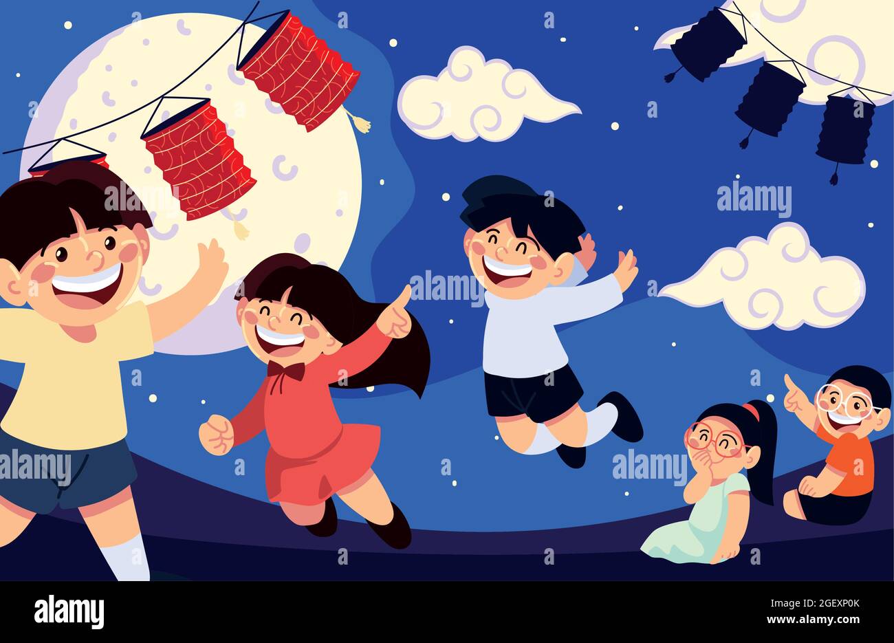 Mid autumn festival kids moon Stock Vector Images - Alamy