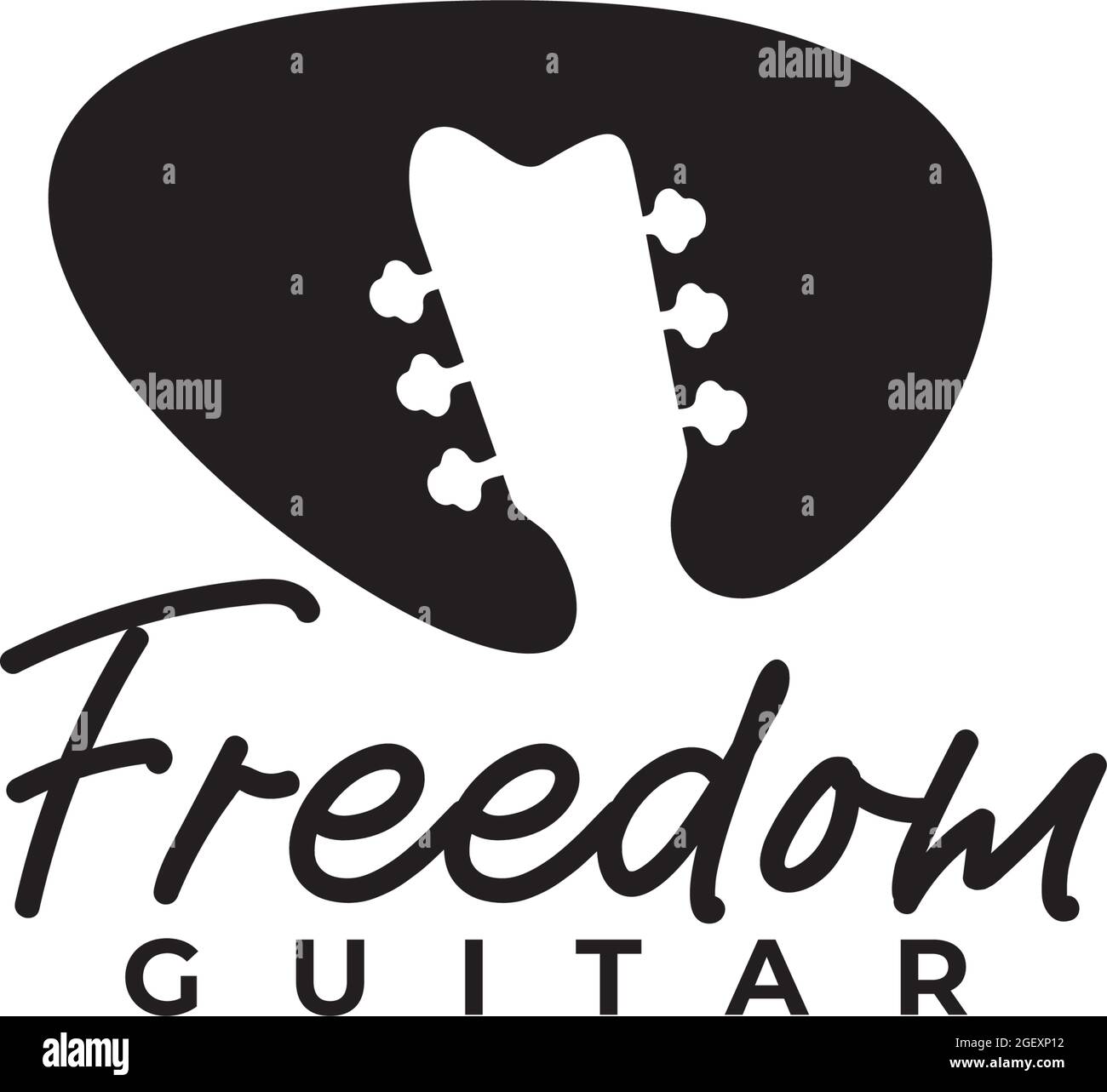 Black pick guitar negative space vector logo design template Stock