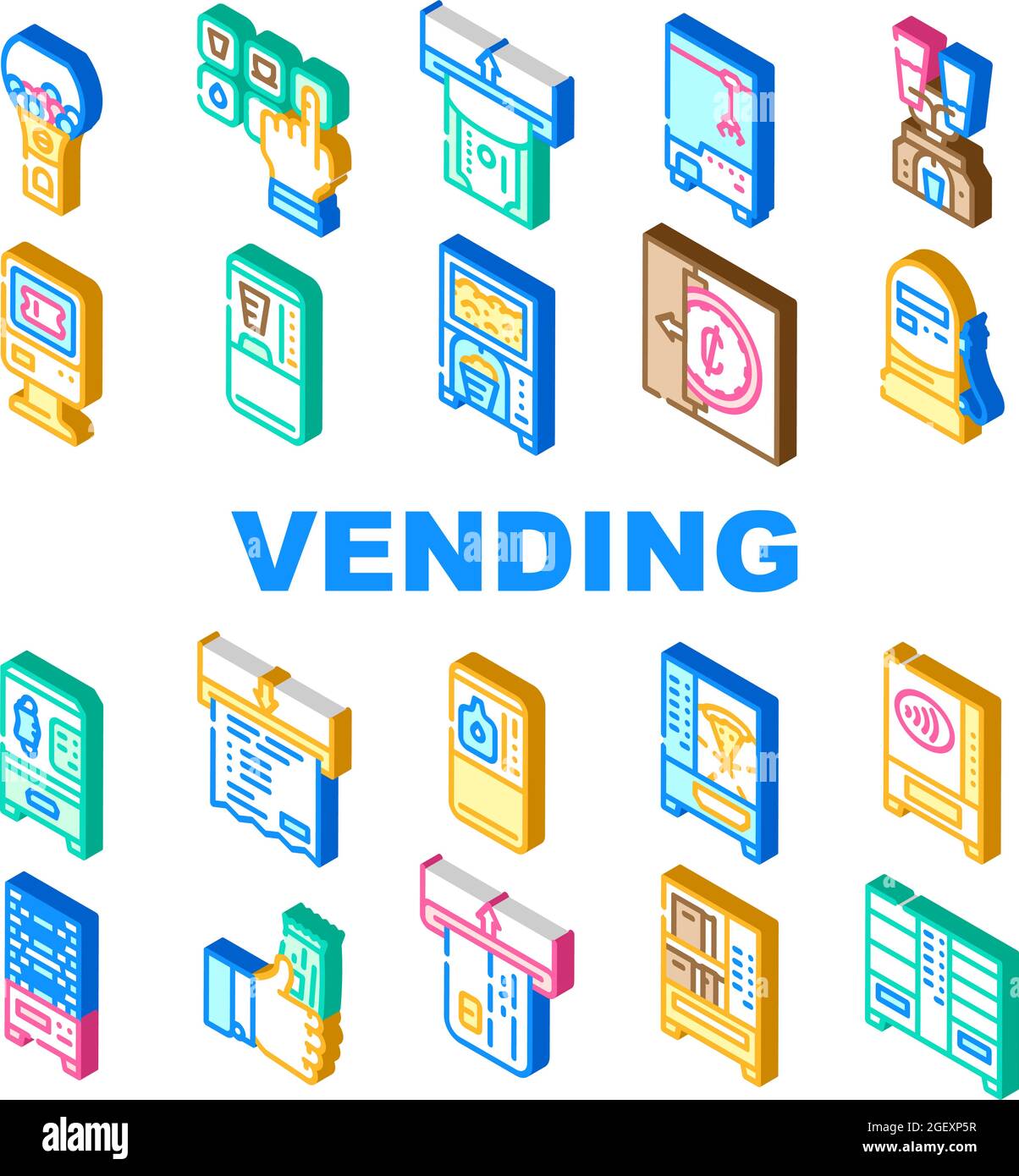 Vending Machine Sale Equipment Icons Set Vector Stock Vector Image ...