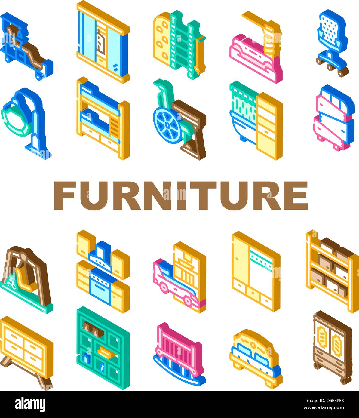 Furniture House Room Interior Icons Set Vector Stock Vector Image & Art ...