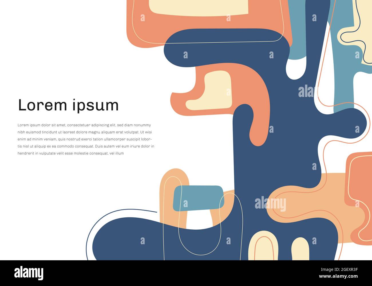 Abstract modern template hand drawn blue and orange organic dynamic shapes elements compositions of colored lines on white background. Vector illustra Stock Vector