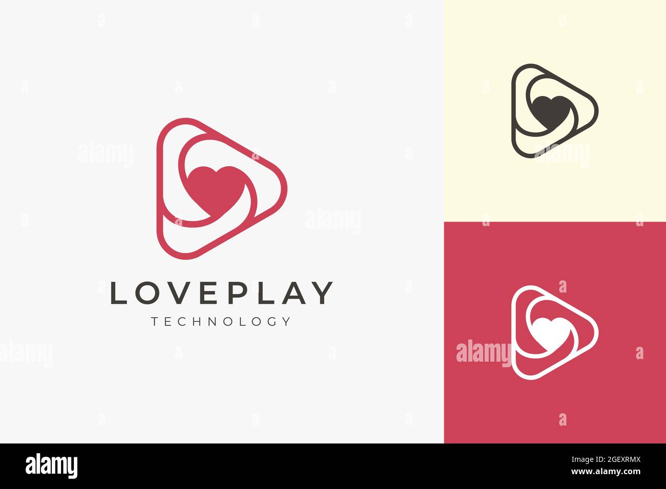 Romance on love logo with clean and simple triangle play shape Stock Vector